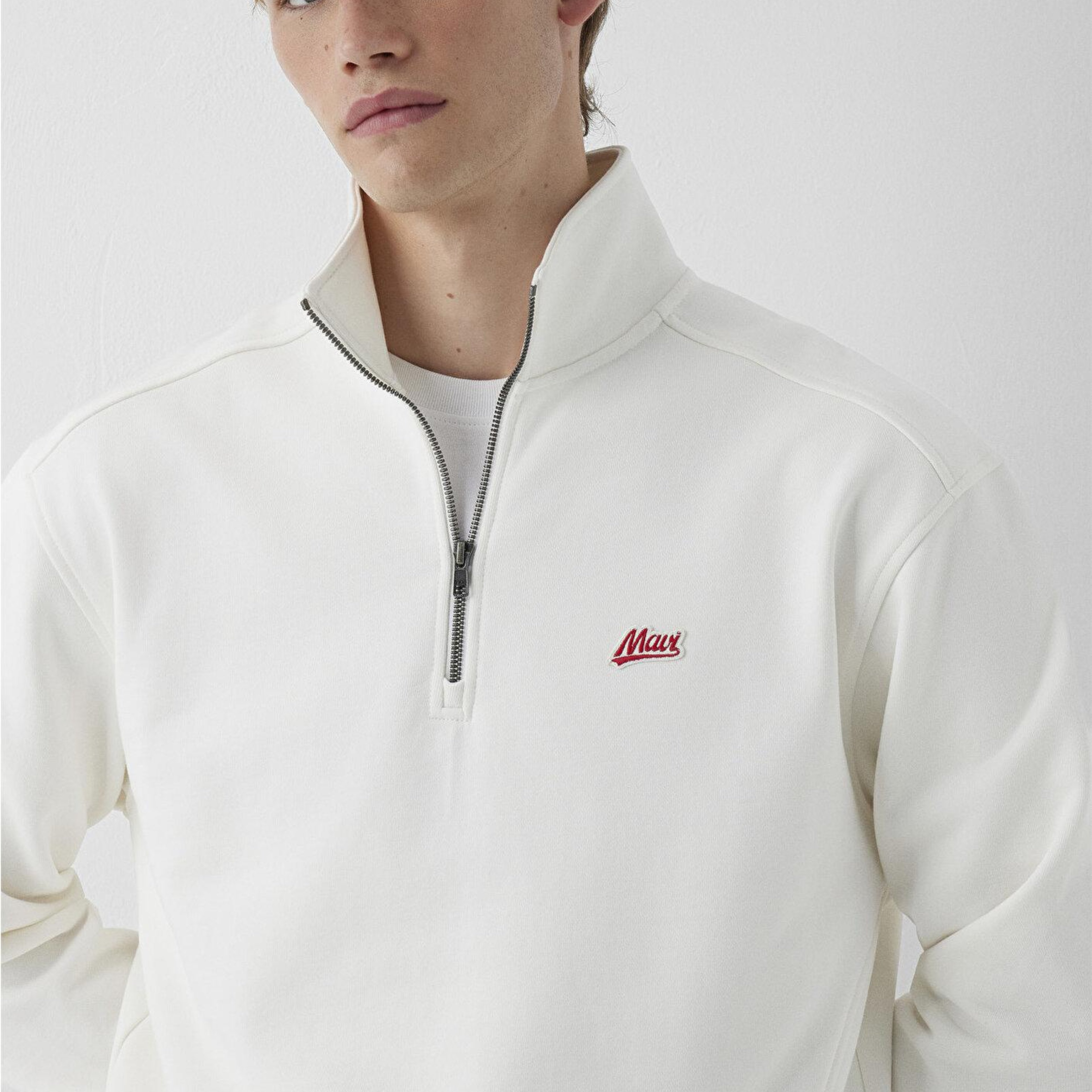 Mavi Mavi Patch Nakışlı Yarı Fermuarlı Ekru Sweatshirt 0S10613-70057