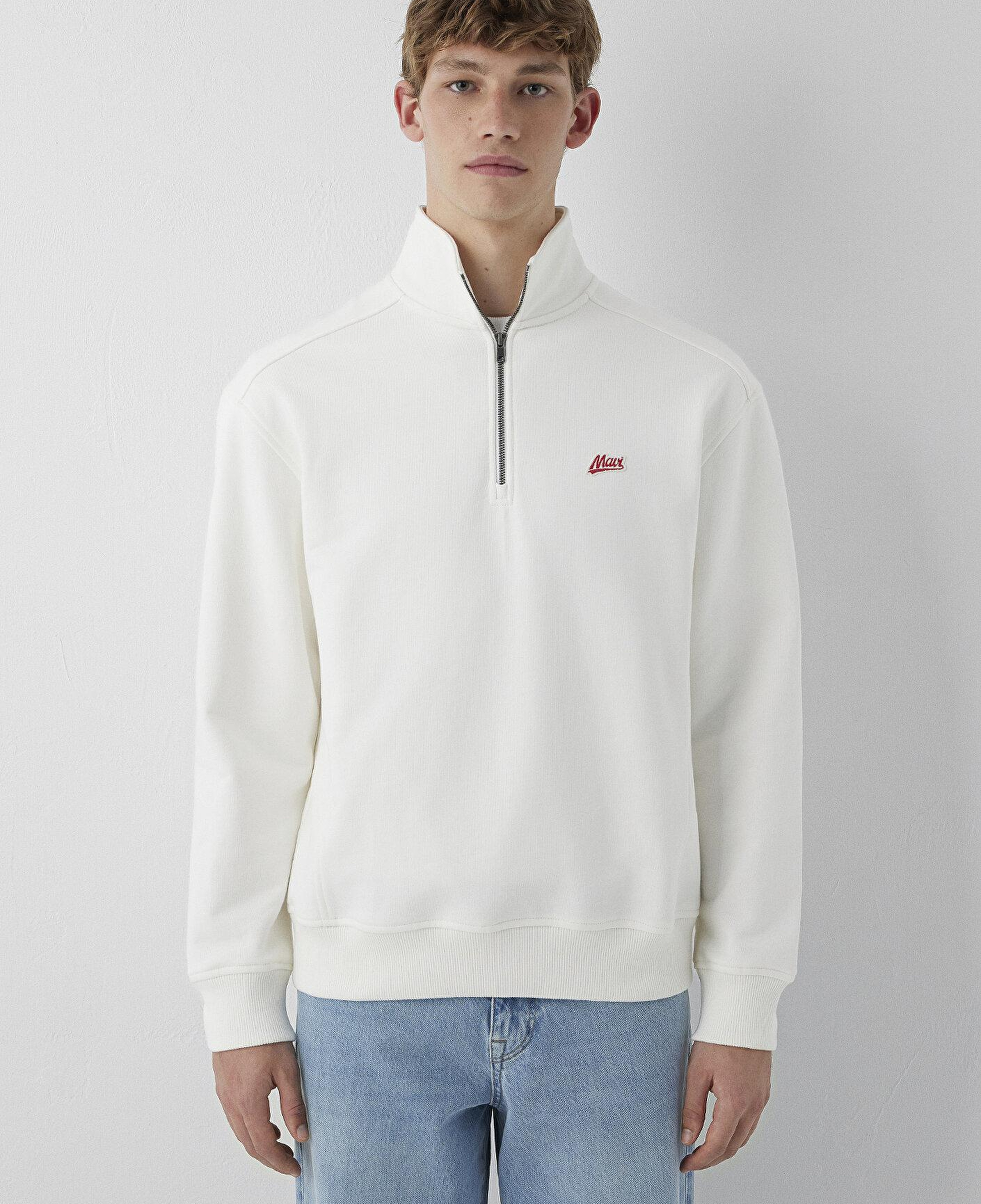Mavi Mavi Patch Nakışlı Yarı Fermuarlı Ekru Sweatshirt 0S10613-70057