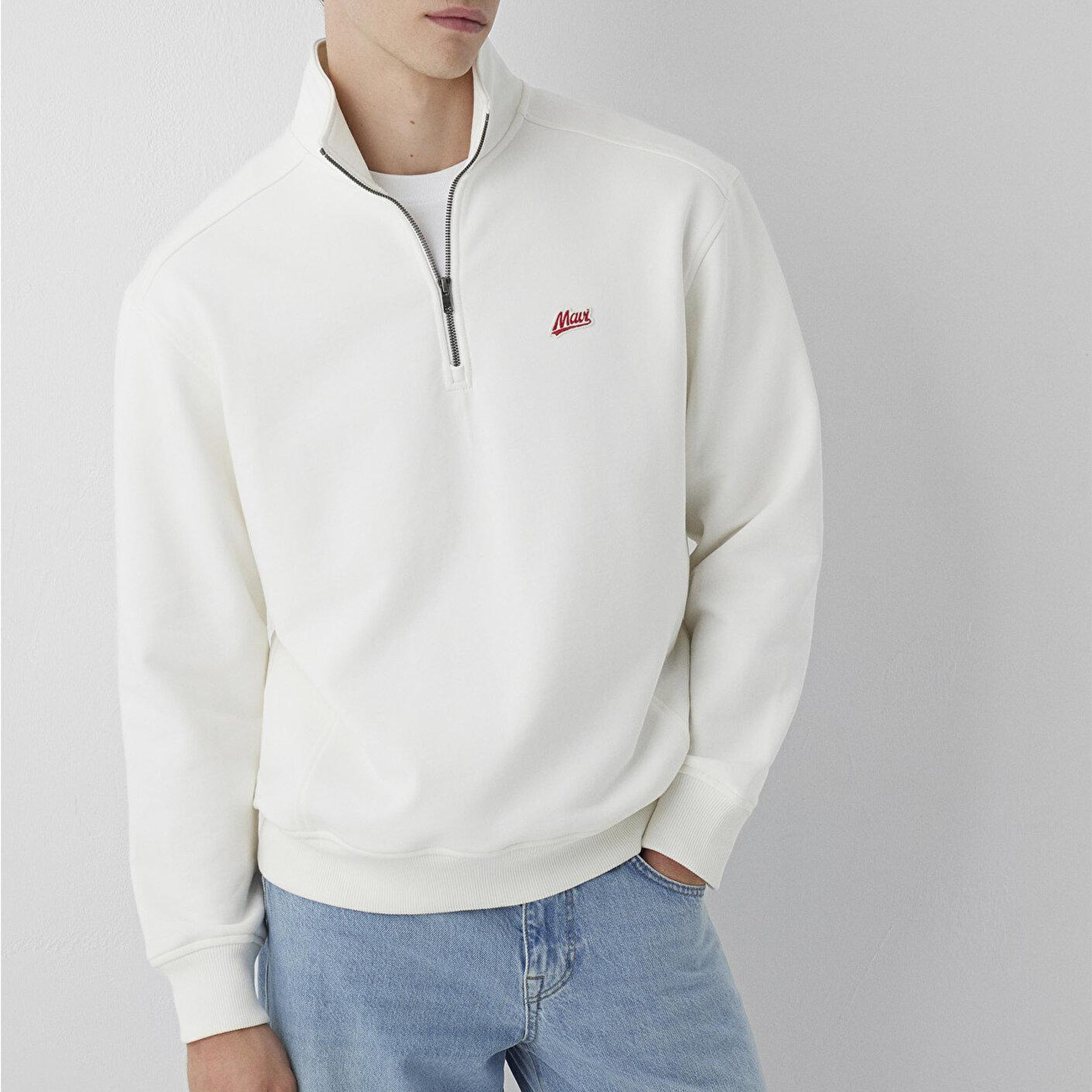 Mavi Mavi Patch Nakışlı Yarı Fermuarlı Ekru Sweatshirt 0S10613-70057