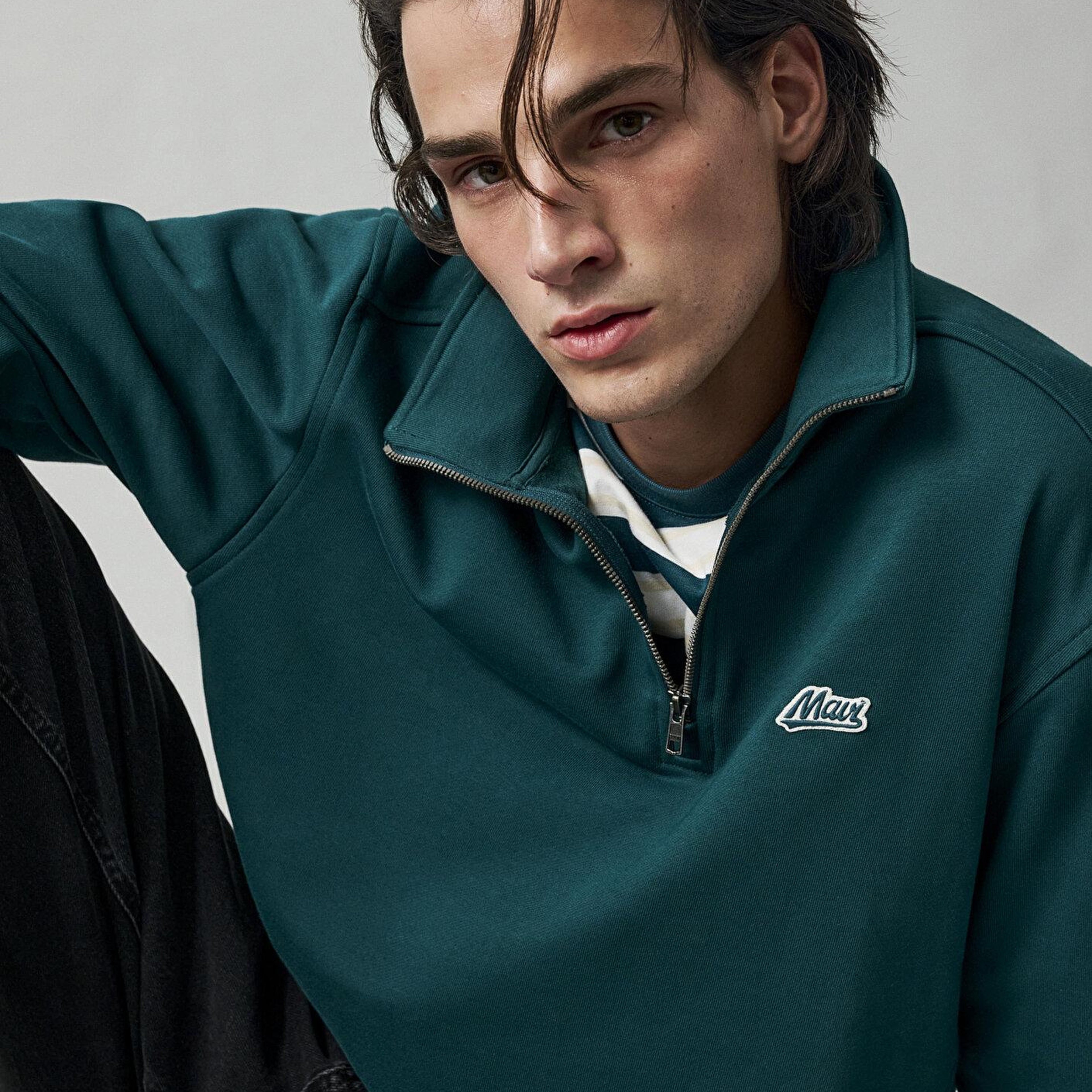 Mavi Mavi Patch Nakışlı Yarı Fermuarlı Yeşil Sweatshirt 0S10613-90366