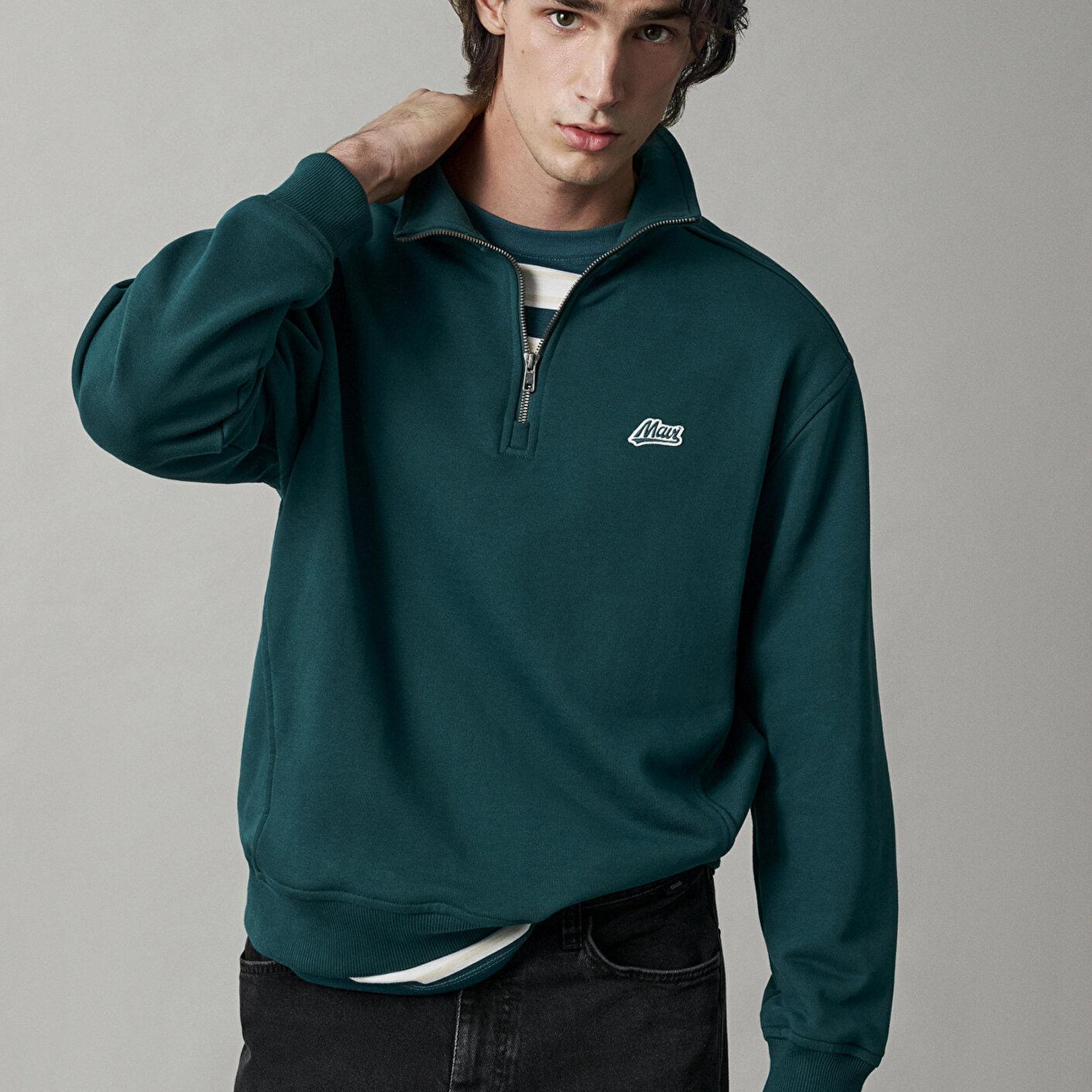 Mavi Mavi Patch Nakışlı Yarı Fermuarlı Yeşil Sweatshirt 0S10613-90366