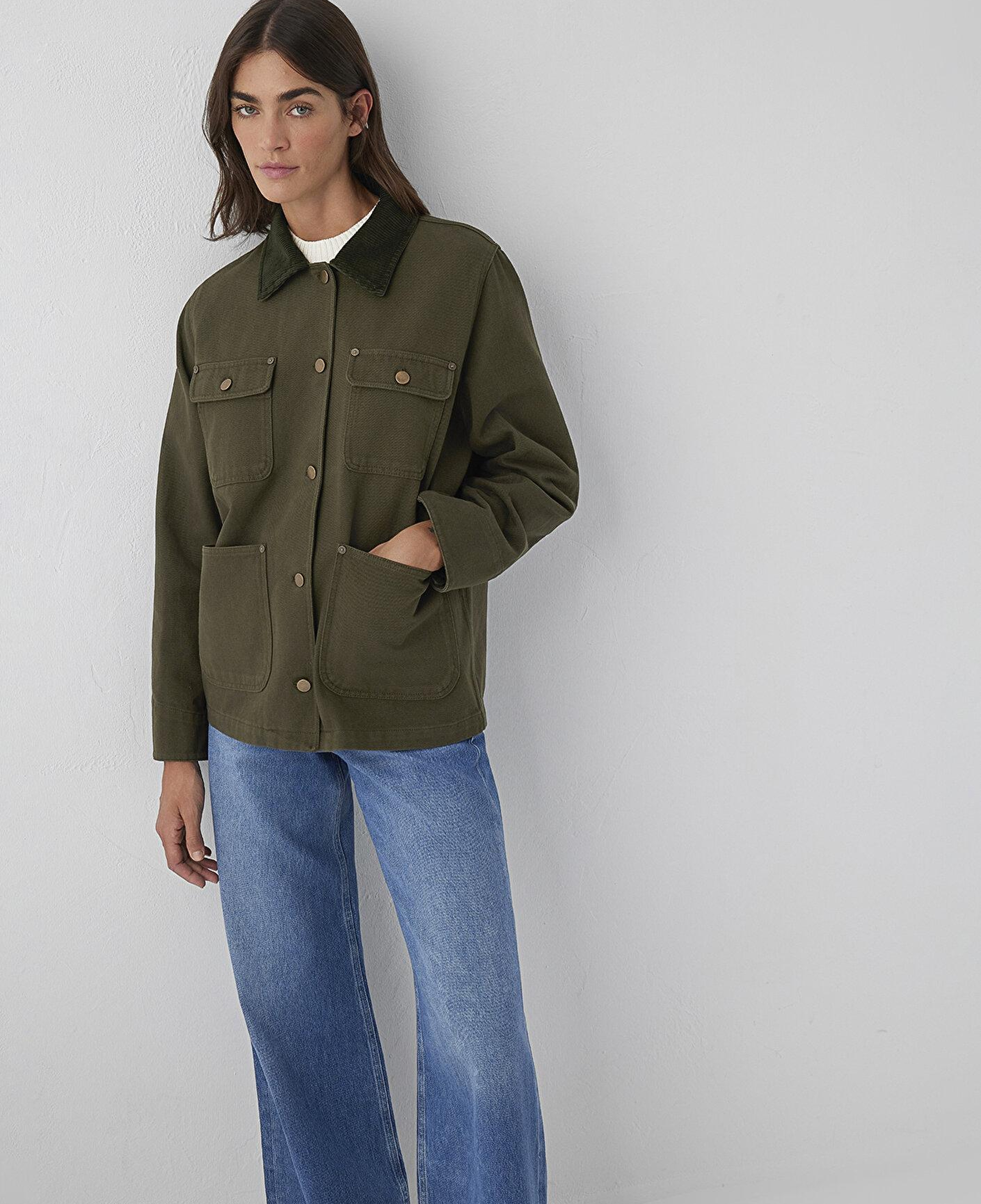 Mavi Yaka Detaylı Haki Ceket Loose Fit / Bol Rahat Kesim 1110909-71544