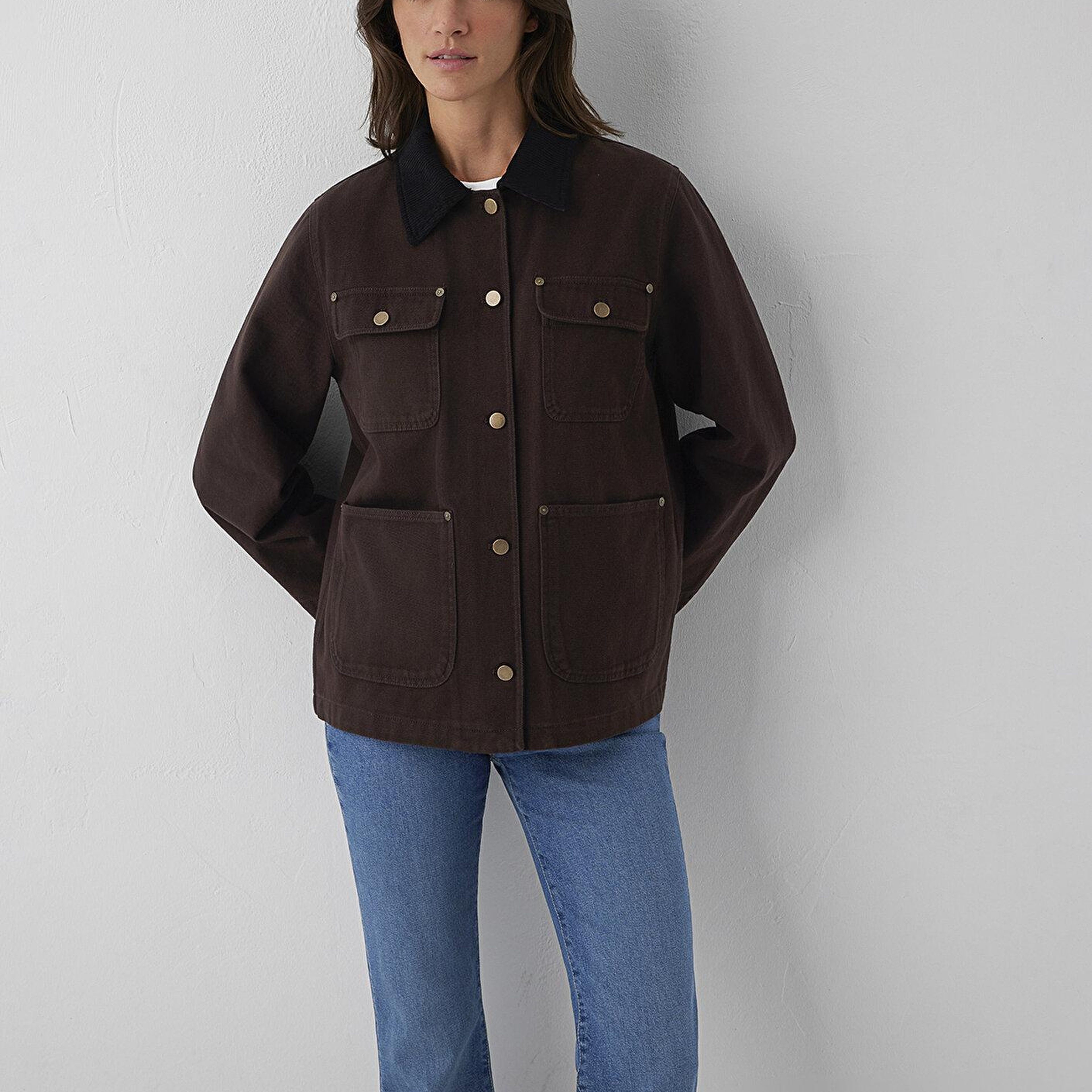 Mavi Yaka Detaylı Kahverengi Ceket Loose Fit / Bol Rahat Kesim 1110909-89103