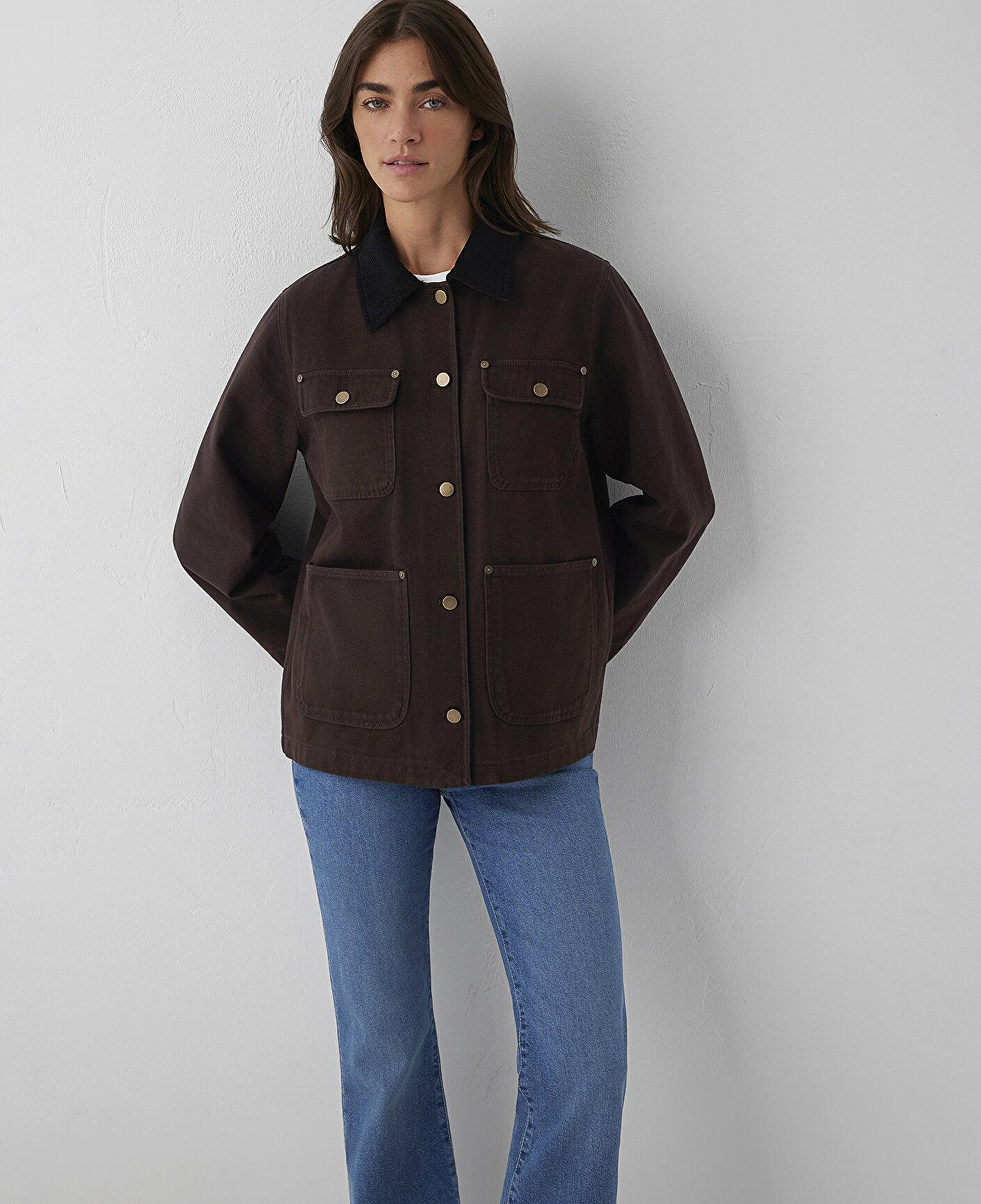Mavi Yaka Detaylı Kahverengi Ceket Loose Fit / Bol Rahat Kesim 1110909-89103