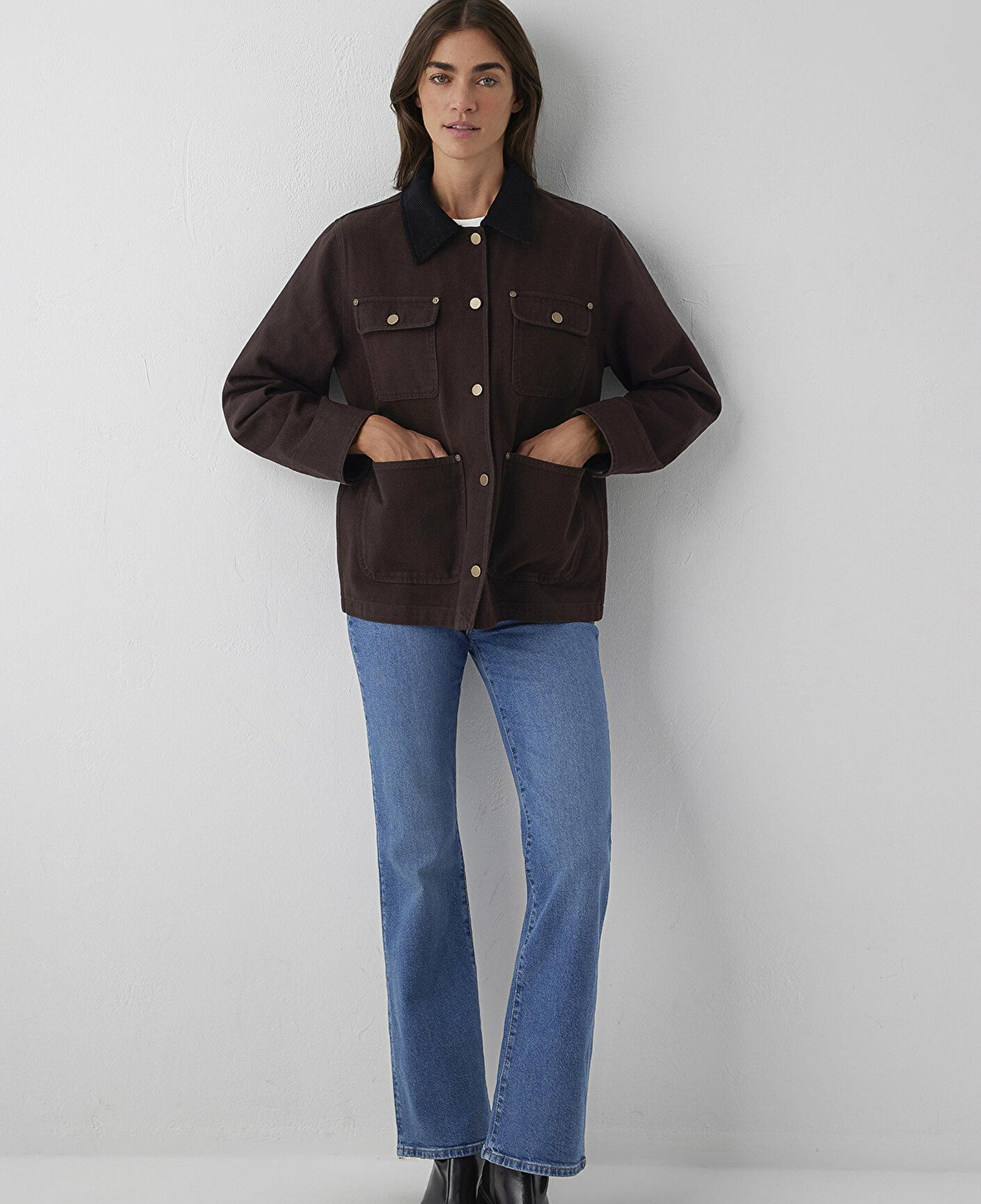 Mavi Yaka Detaylı Kahverengi Ceket Loose Fit / Bol Rahat Kesim 1110909-89103