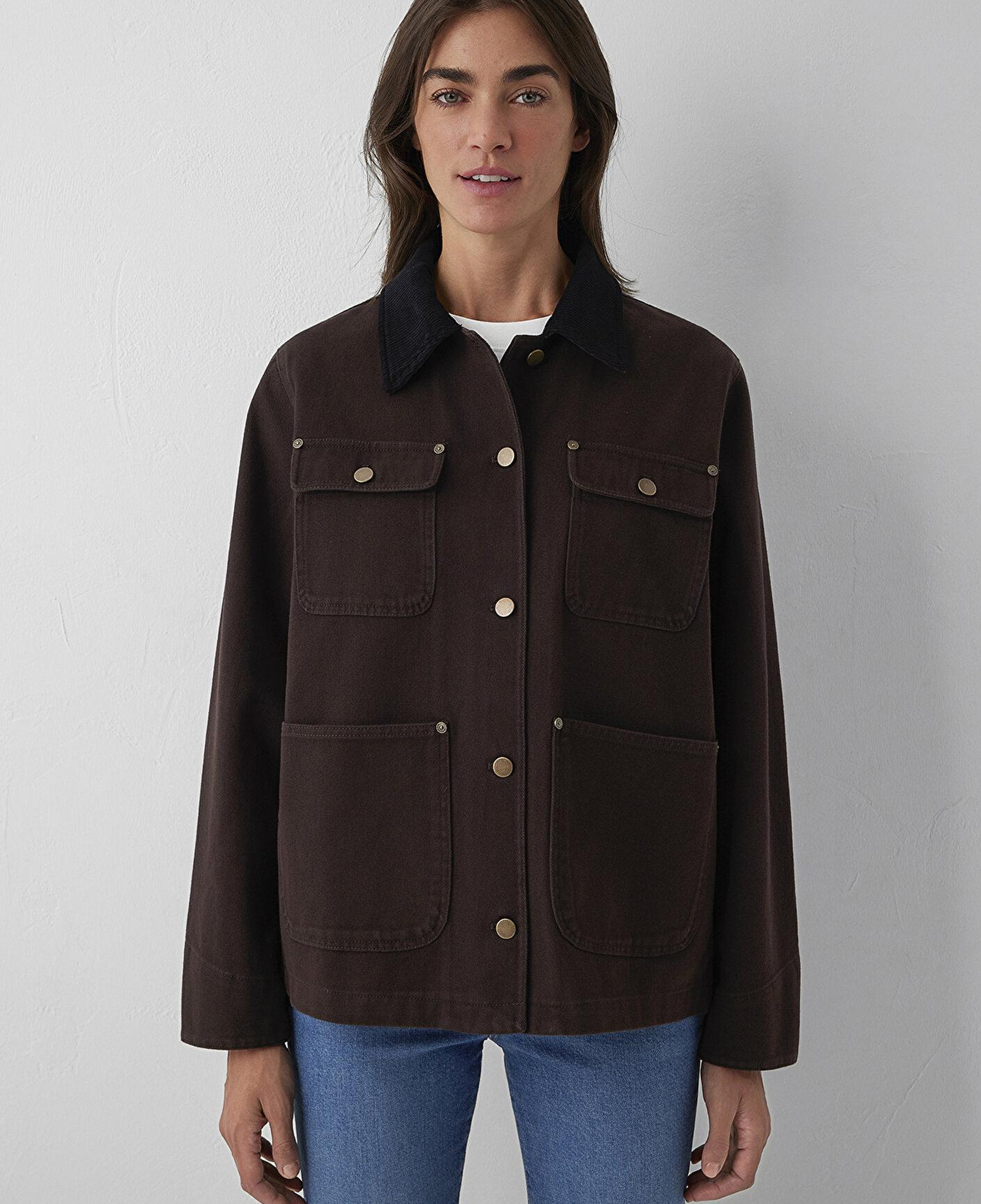 Mavi Yaka Detaylı Kahverengi Ceket Loose Fit / Bol Rahat Kesim 1110909-89103