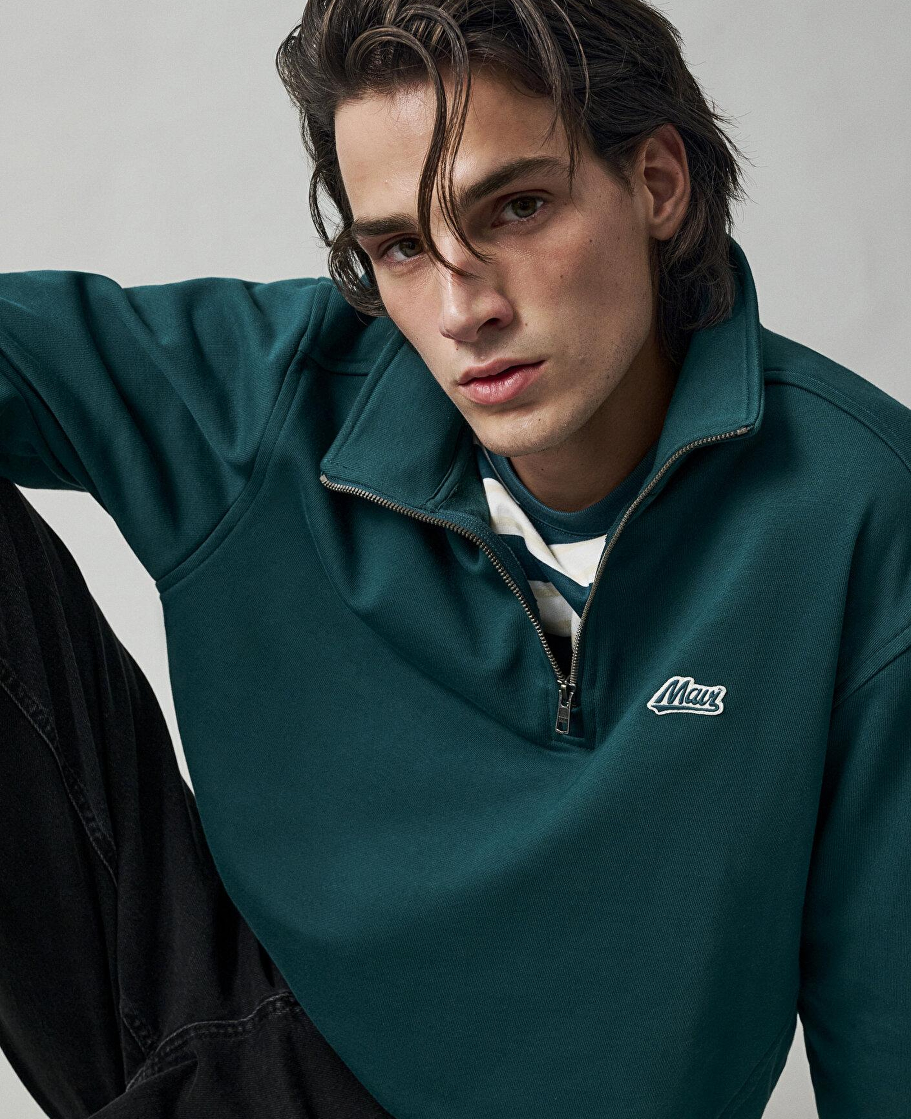 Mavi Mavi Patch Nakışlı Yarı Fermuarlı Yeşil Sweatshirt 0S10613-90366