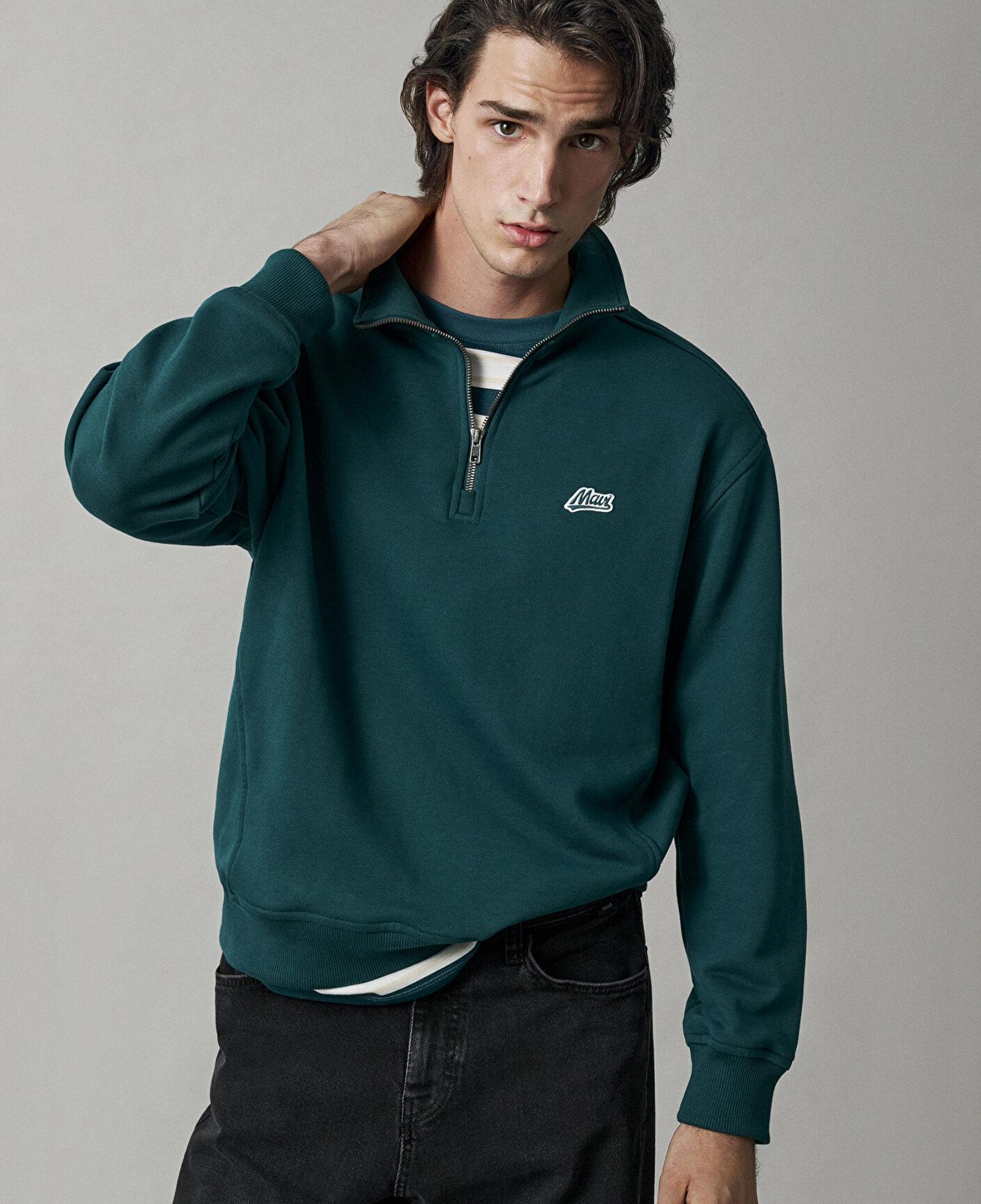 Mavi Mavi Patch Nakışlı Yarı Fermuarlı Yeşil Sweatshirt 0S10613-90366