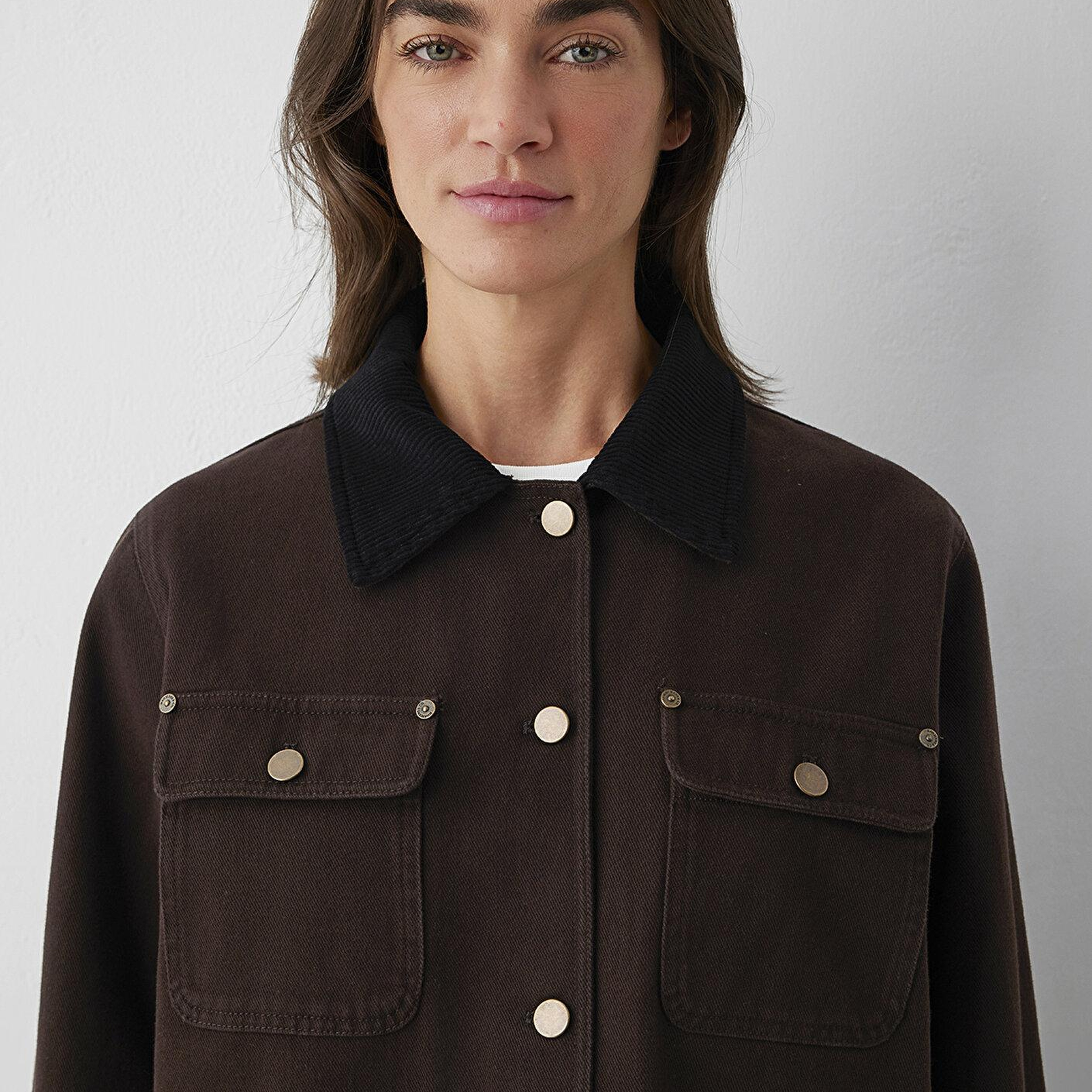 Mavi Yaka Detaylı Kahverengi Ceket Loose Fit / Bol Rahat Kesim 1110909-89103
