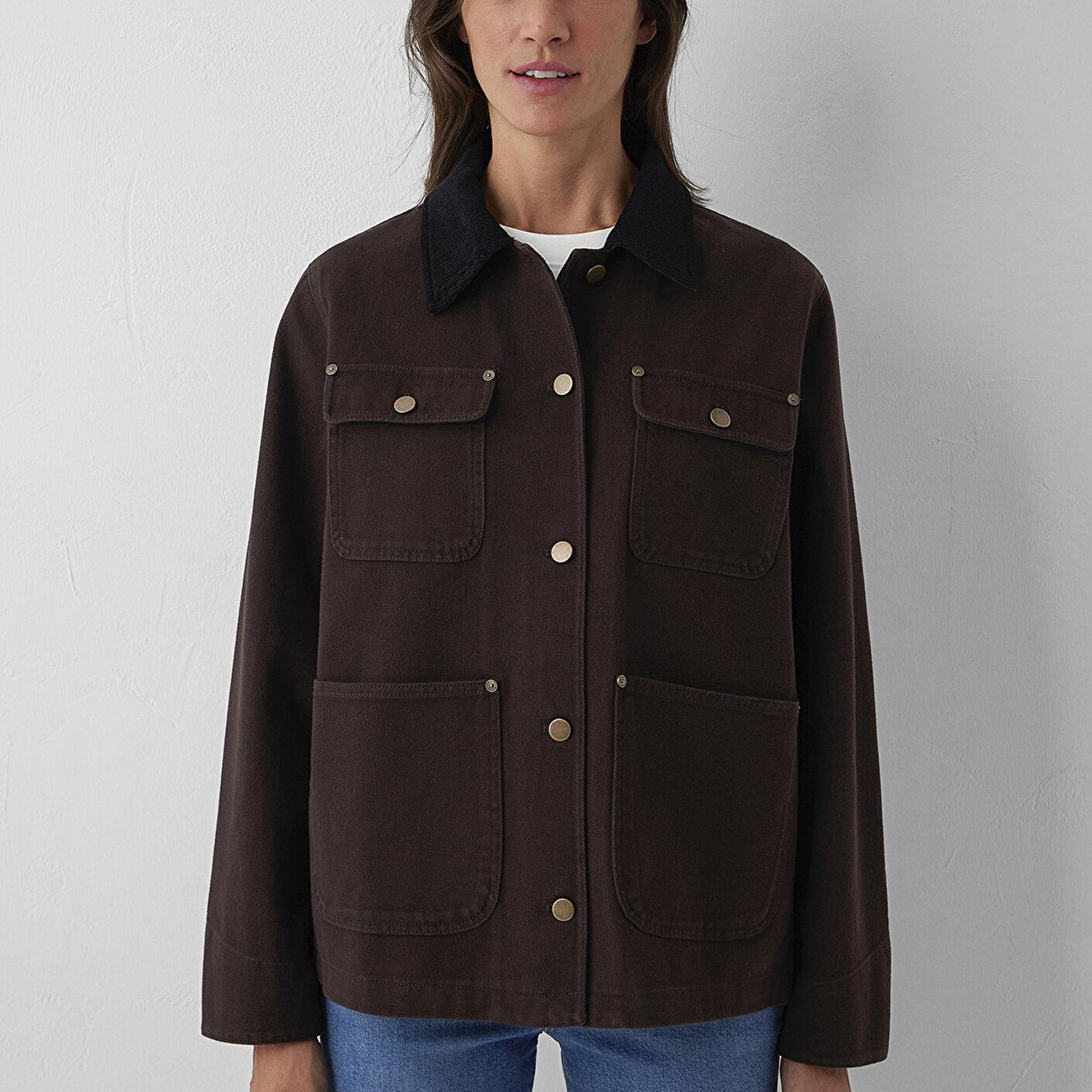Mavi Yaka Detaylı Kahverengi Ceket Loose Fit / Bol Rahat Kesim 1110909-89103