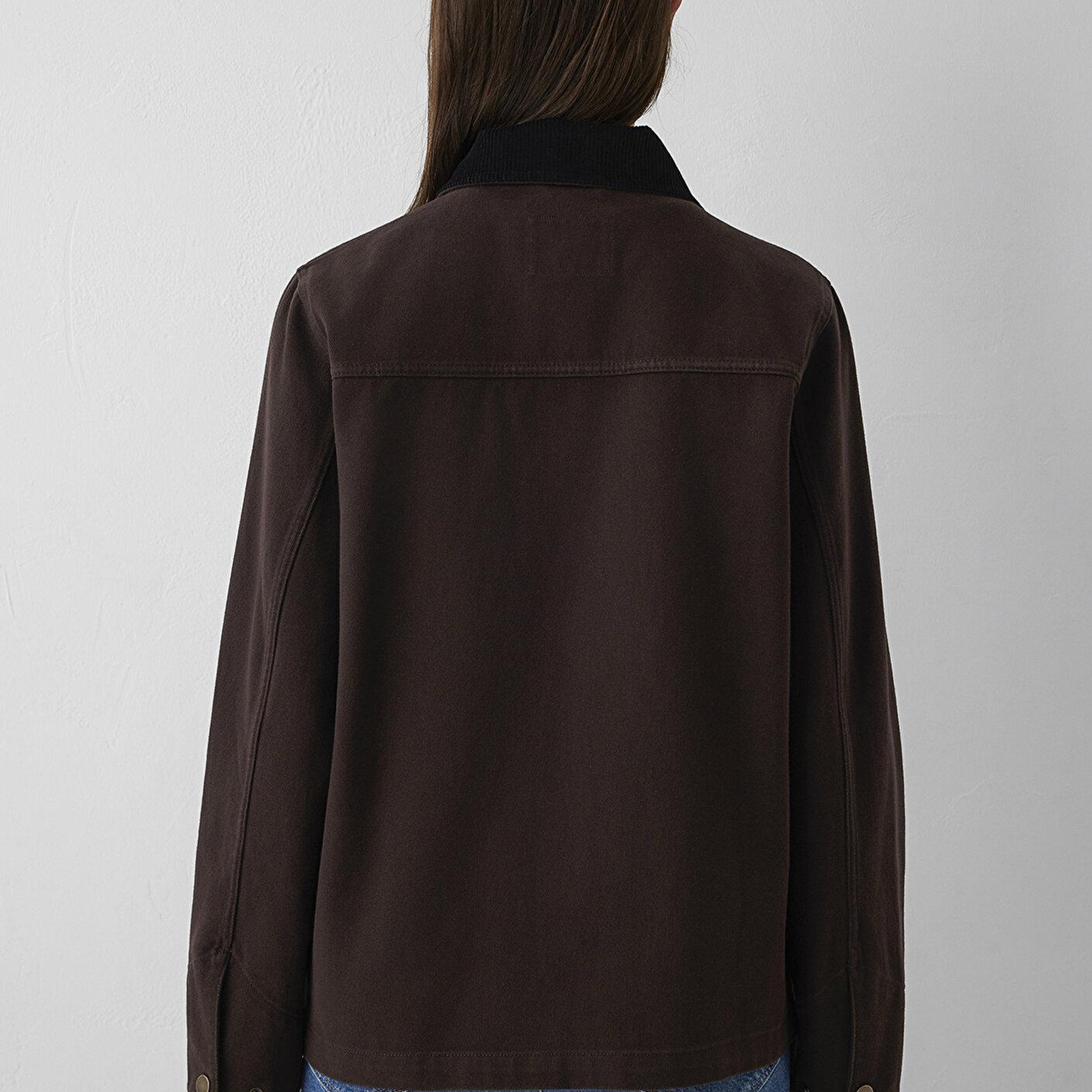 Mavi Yaka Detaylı Kahverengi Ceket Loose Fit / Bol Rahat Kesim 1110909-89103