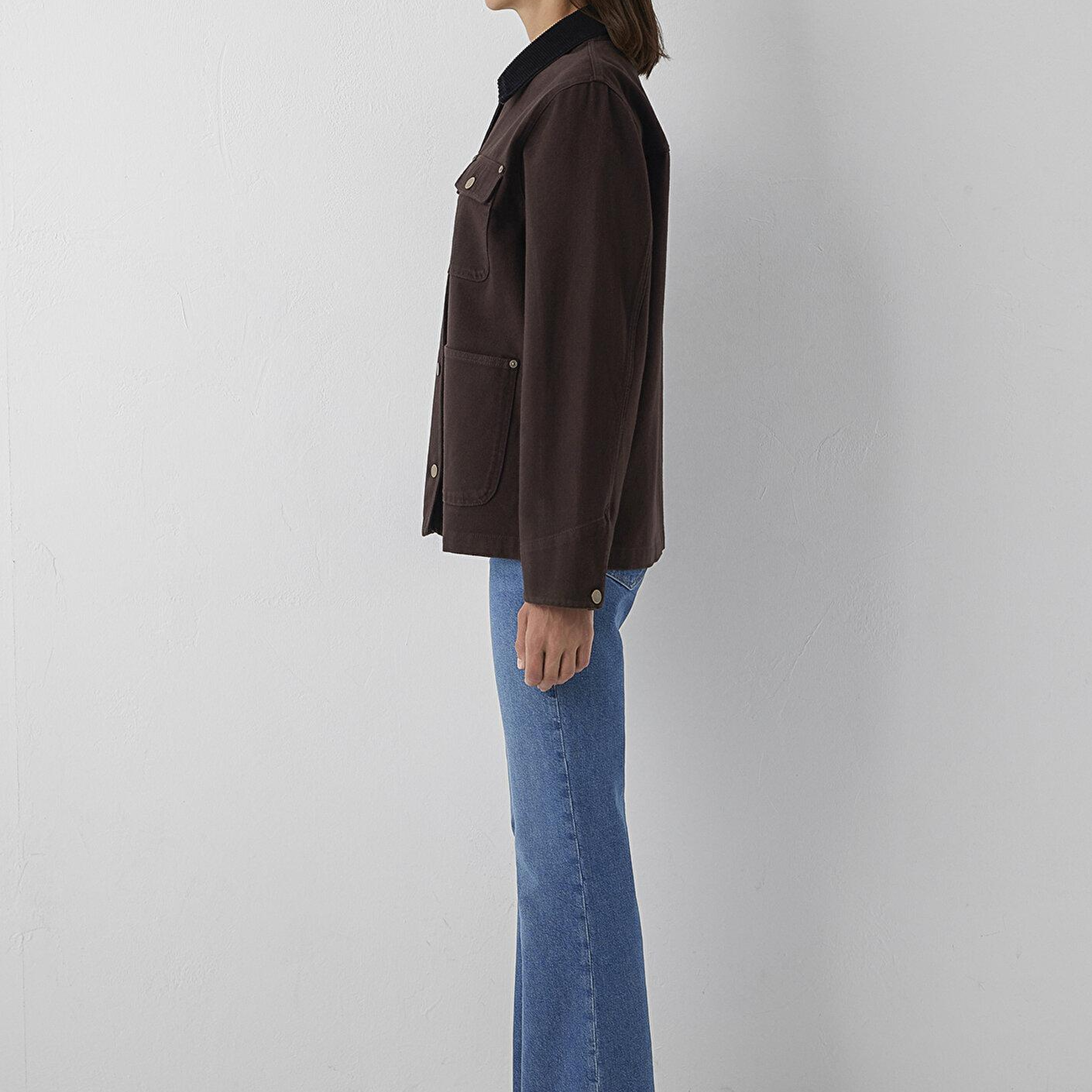 Mavi Yaka Detaylı Kahverengi Ceket Loose Fit / Bol Rahat Kesim 1110909-89103