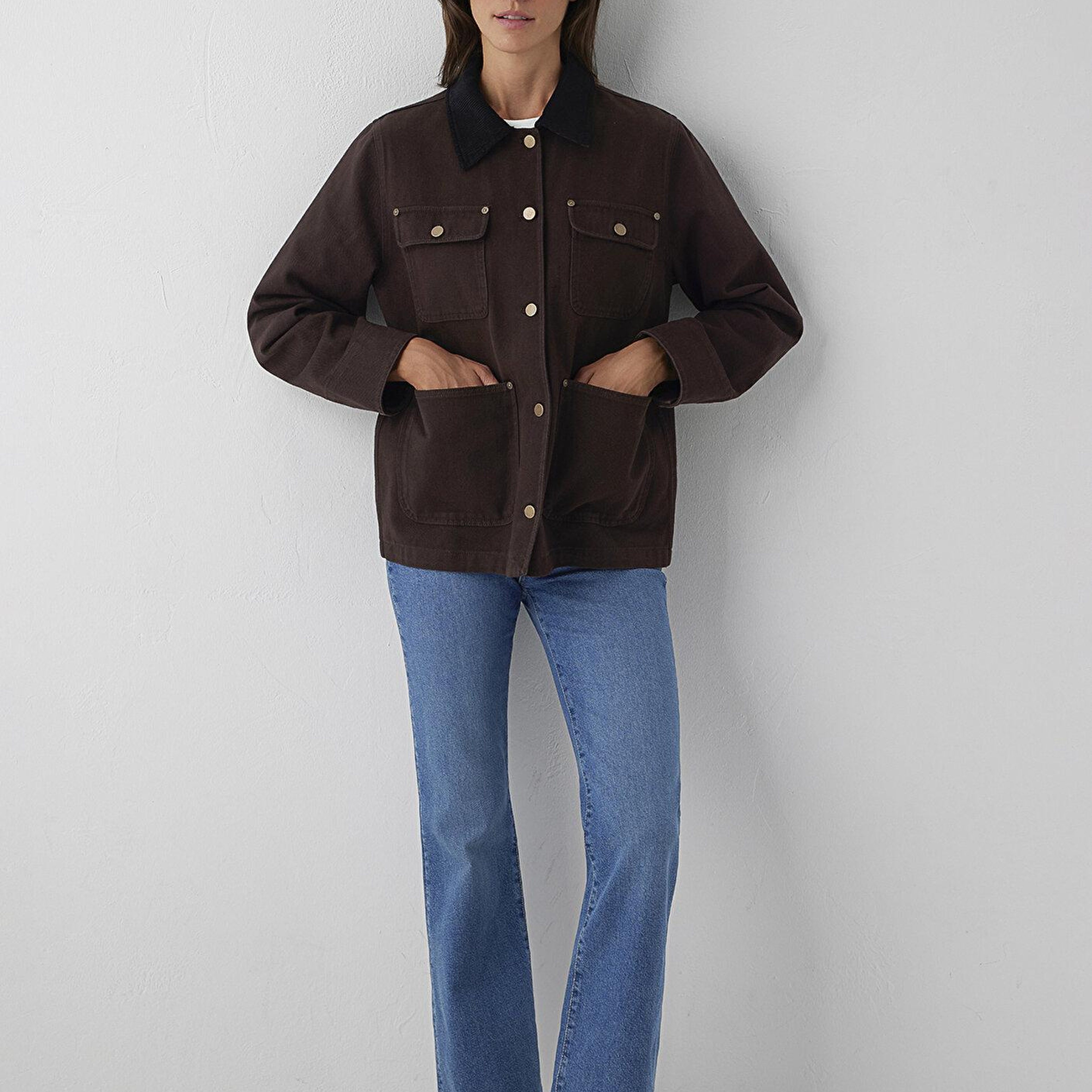 Mavi Yaka Detaylı Kahverengi Ceket Loose Fit / Bol Rahat Kesim 1110909-89103