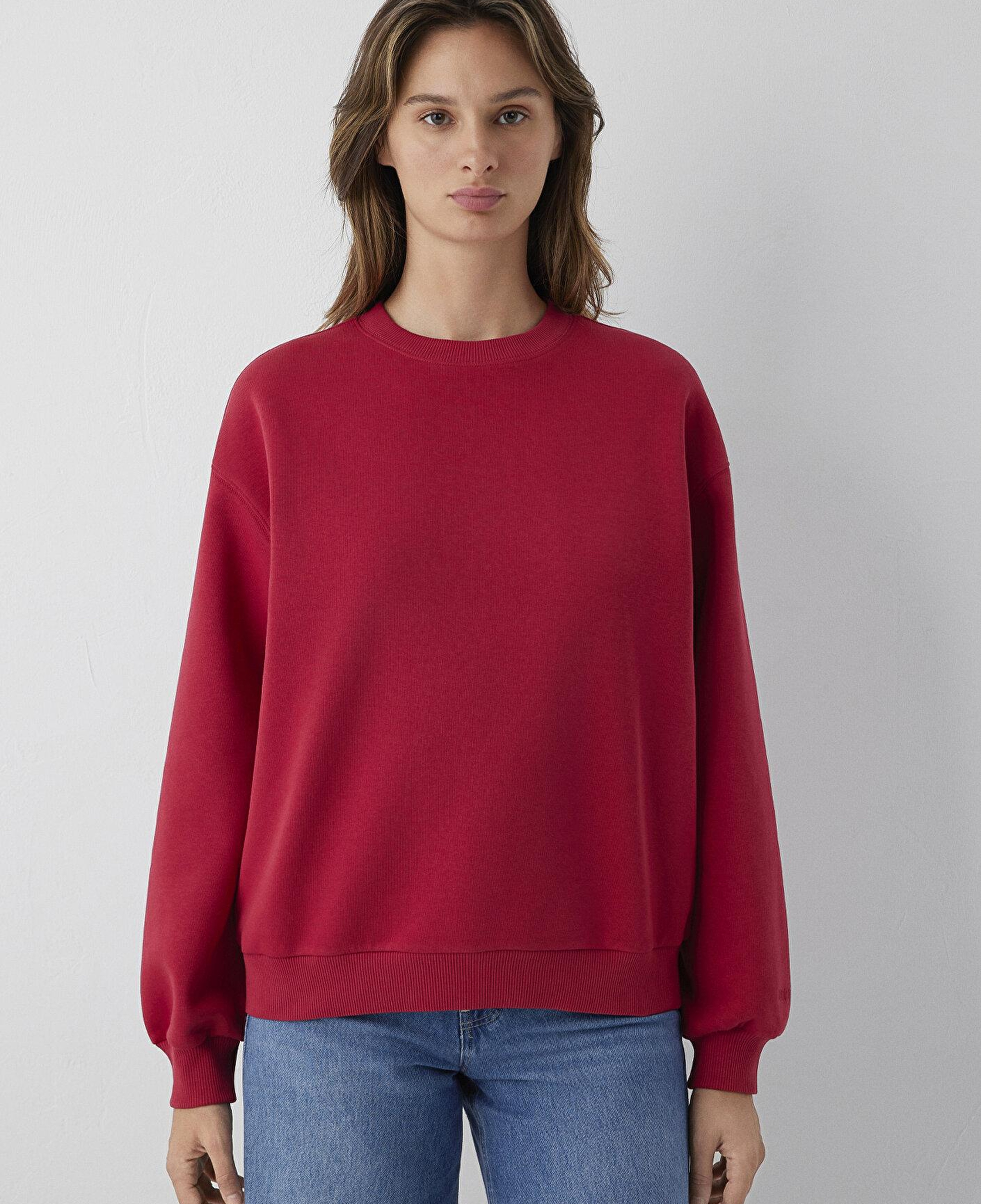 Mavi Bisiklet Yaka Kırmızı Basic Sweatshirt 1610198-70391