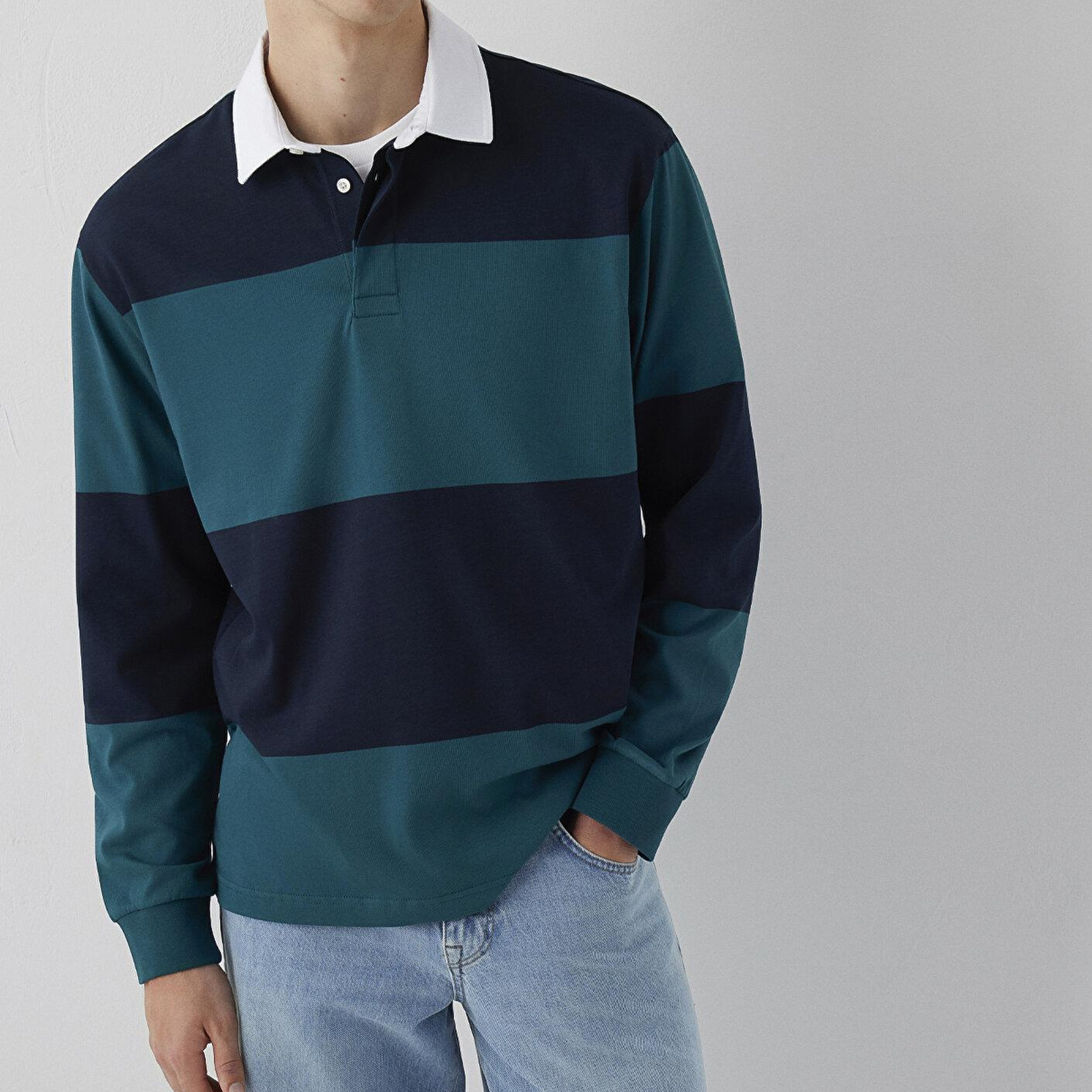 Mavi Blok Renkli Polo Sweatshirt 0S10615-90366