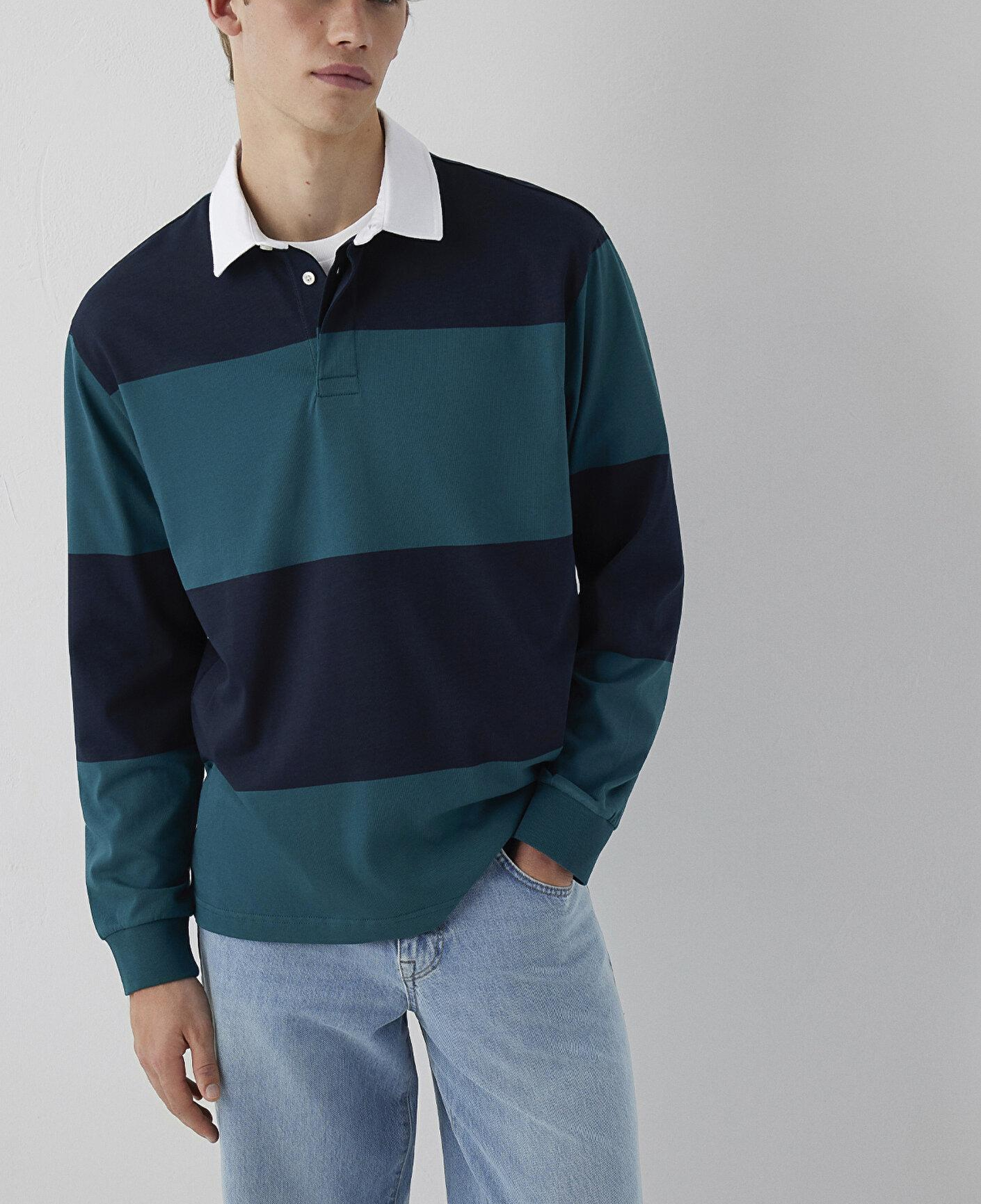 Mavi Blok Renkli Polo Sweatshirt 0S10615-90366