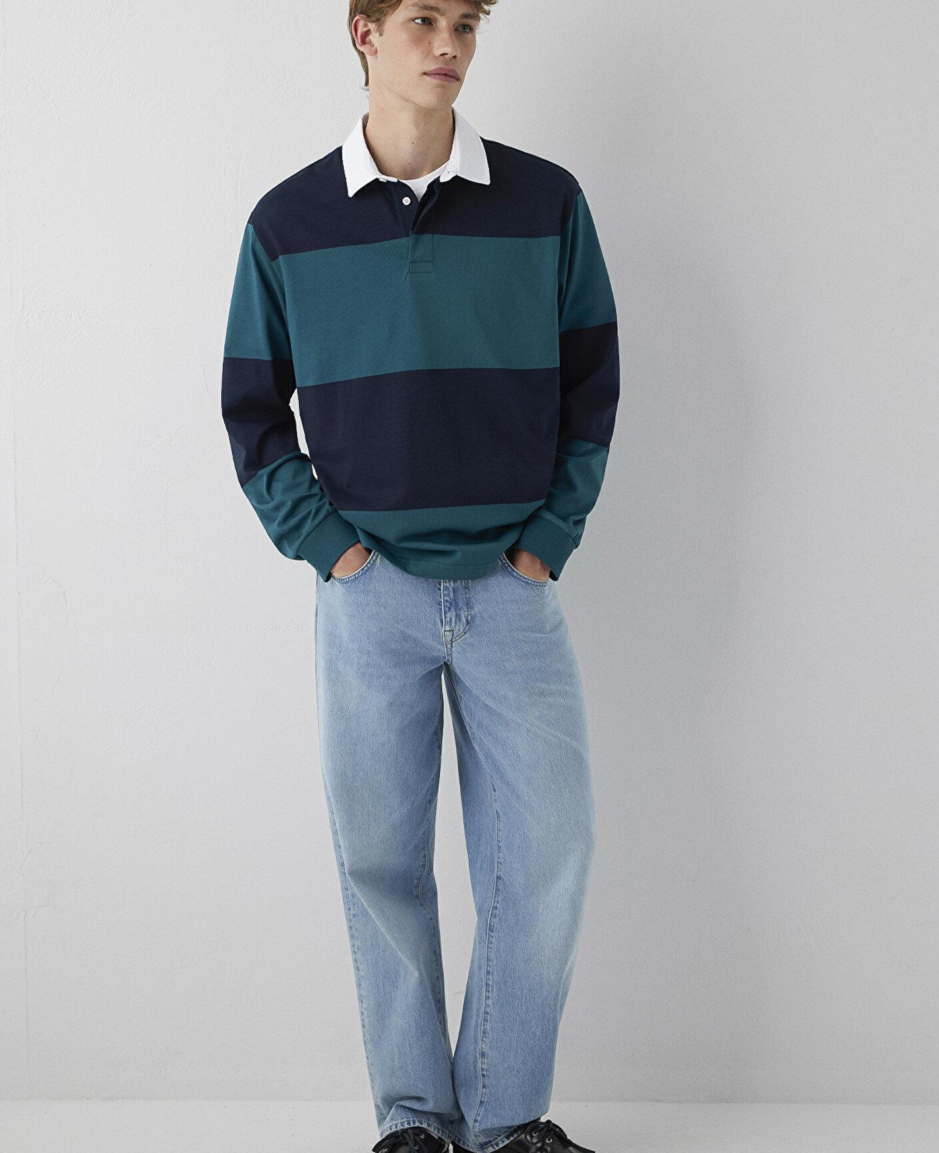 Mavi Blok Renkli Polo Sweatshirt 0S10615-90366