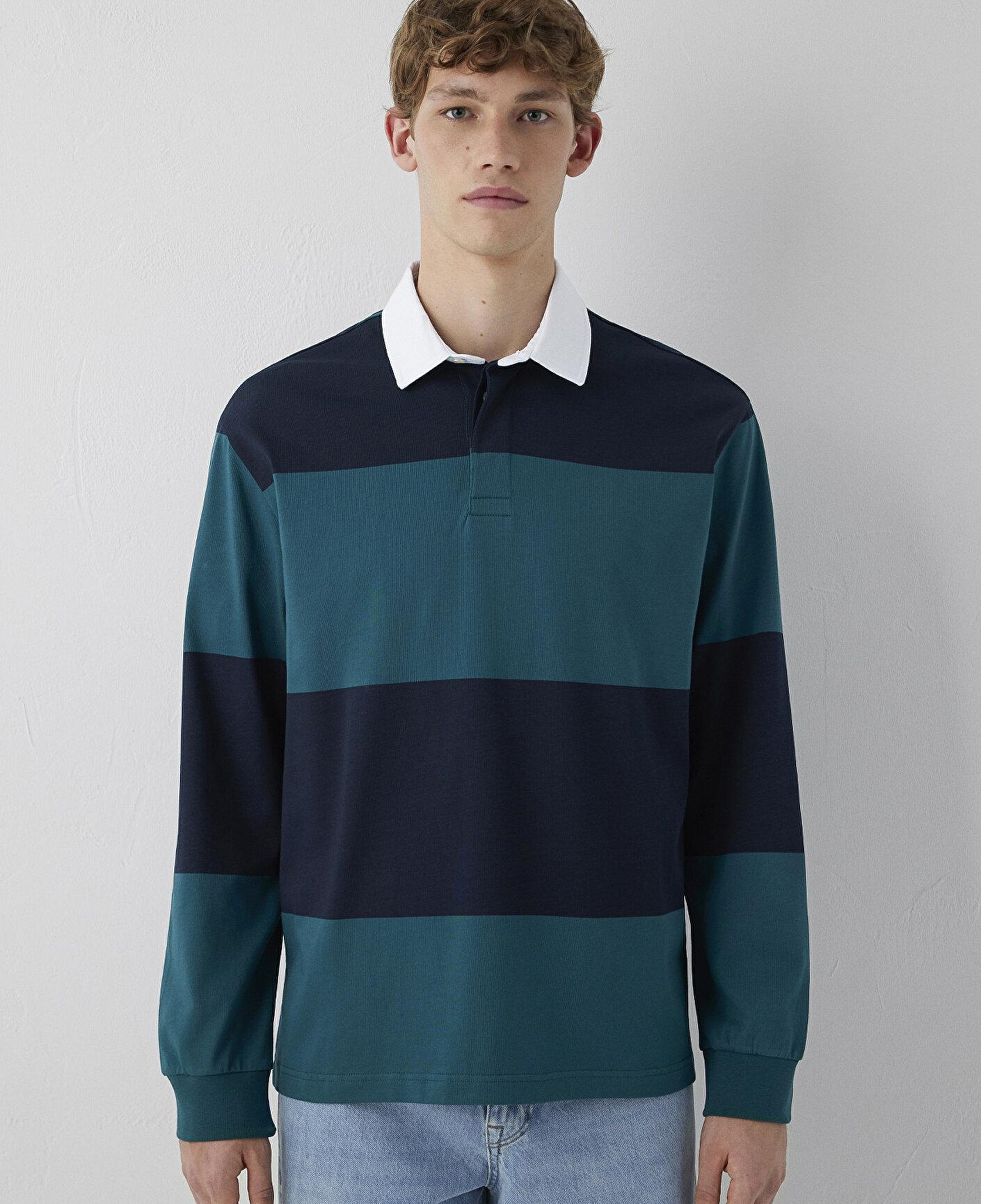 Mavi Blok Renkli Polo Sweatshirt 0S10615-90366