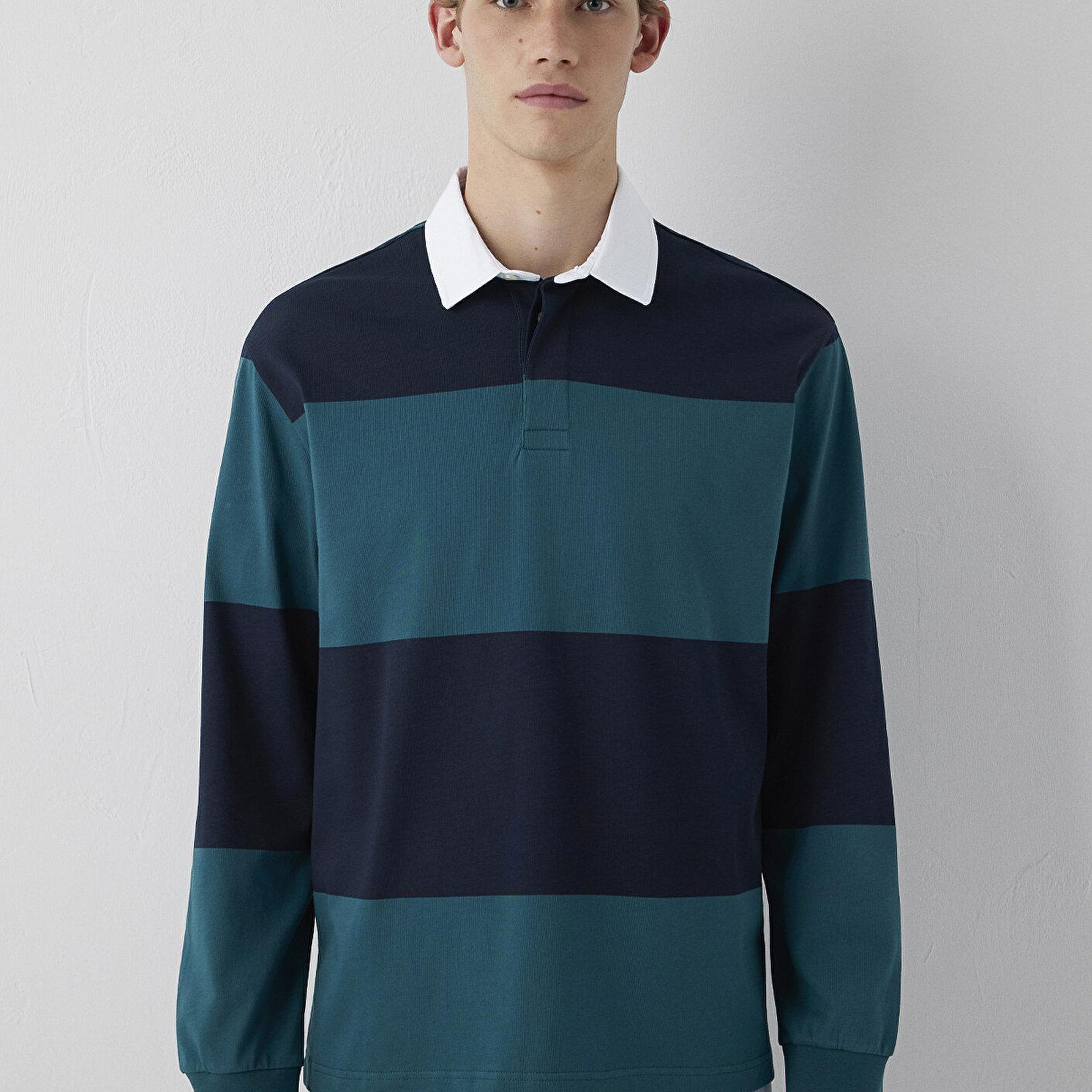 Mavi Blok Renkli Polo Sweatshirt 0S10615-90366
