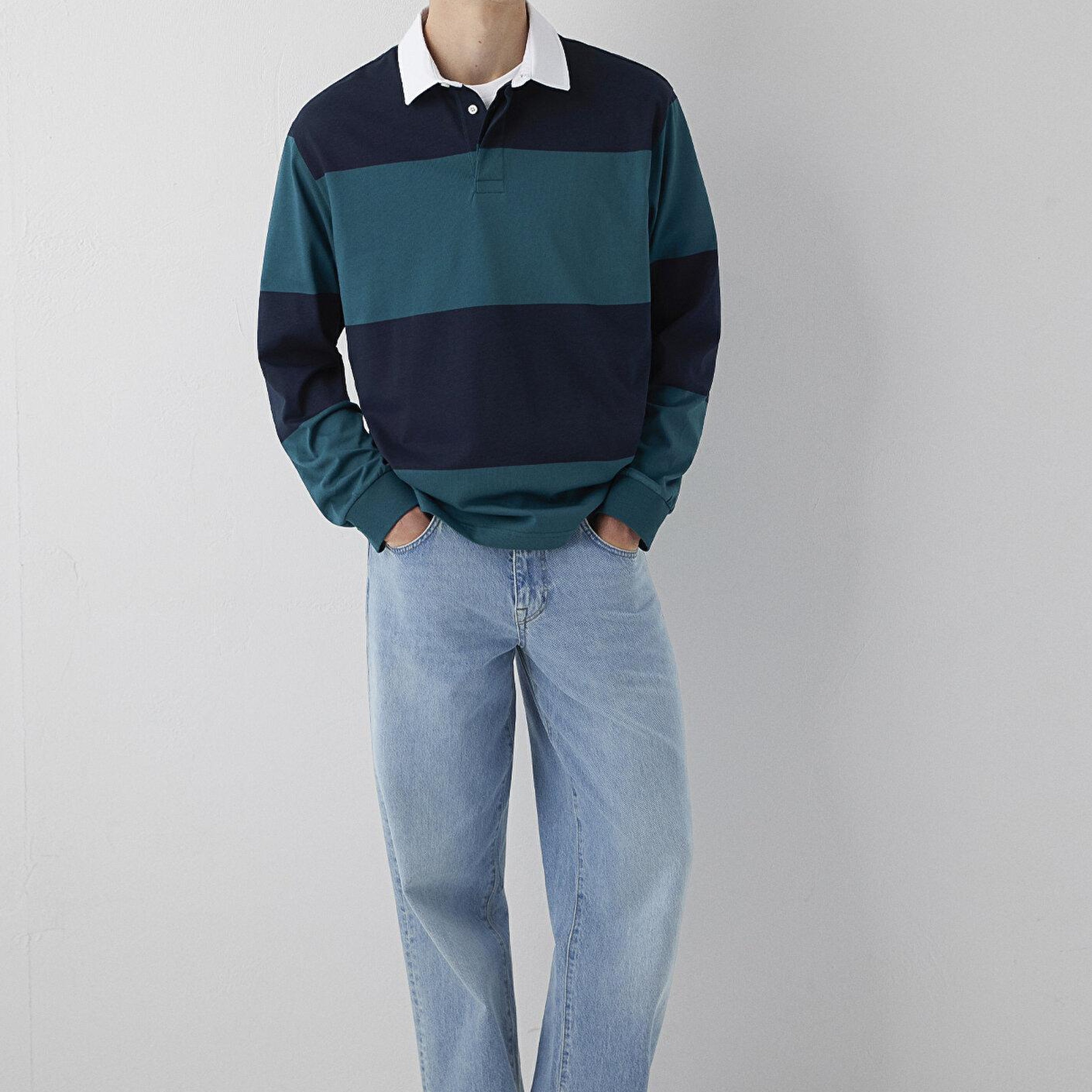 Mavi Blok Renkli Polo Sweatshirt 0S10615-90366