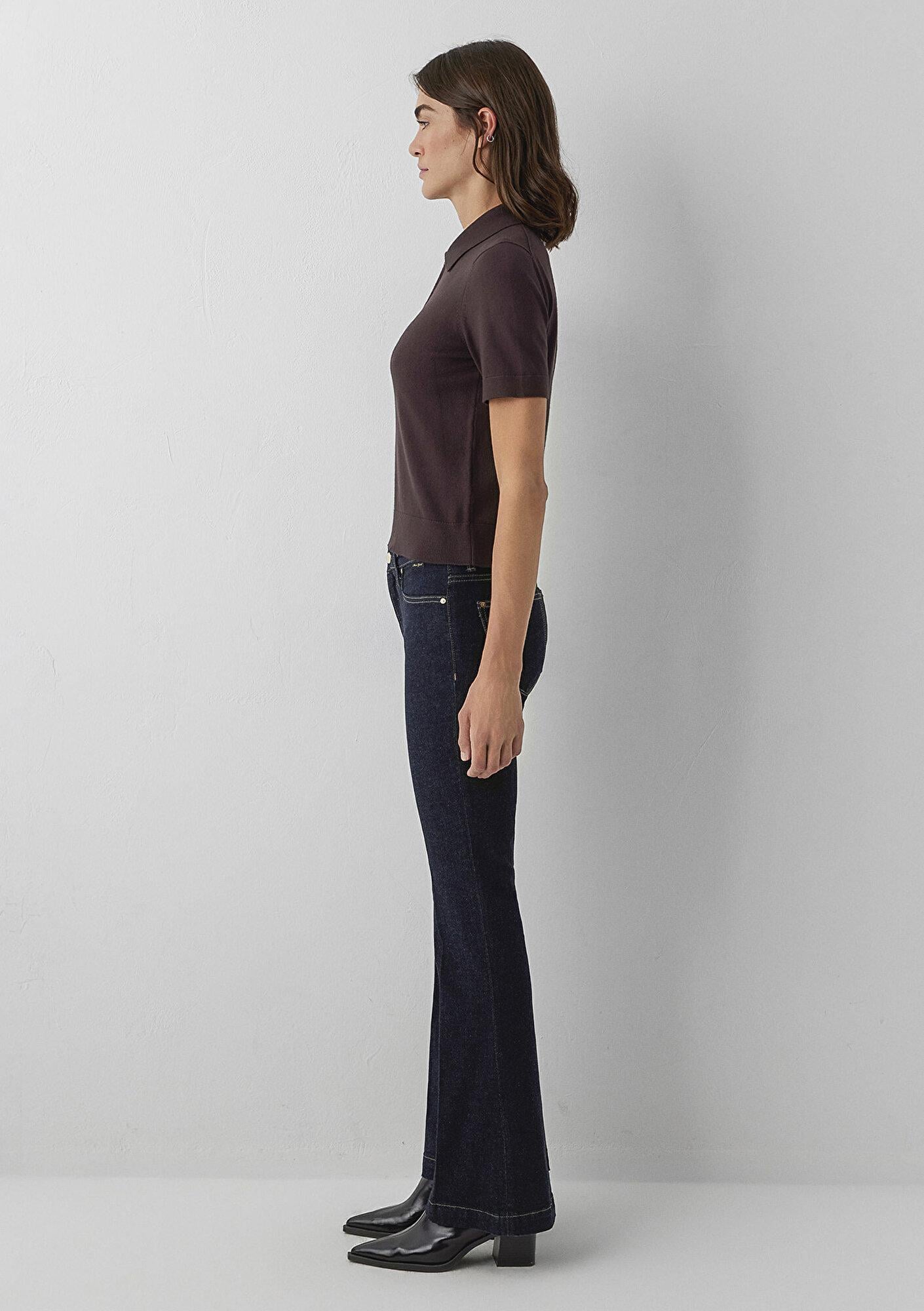 Mavi Fermuarlı Kahverengi Triko Polo Slim Fit / Dar Kesim 1710944-70240