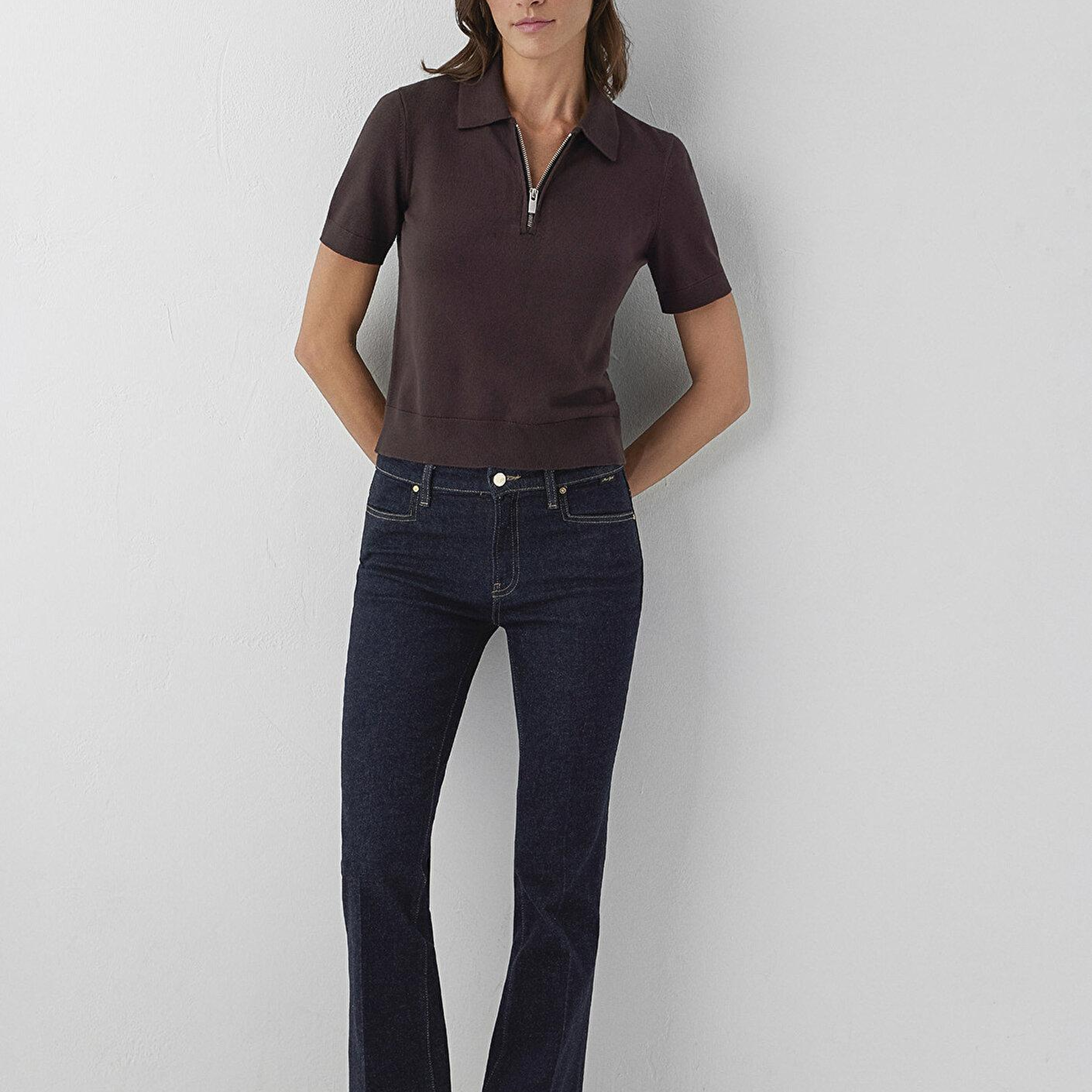 Mavi Fermuarlı Kahverengi Triko Polo Slim Fit / Dar Kesim 1710944-70240