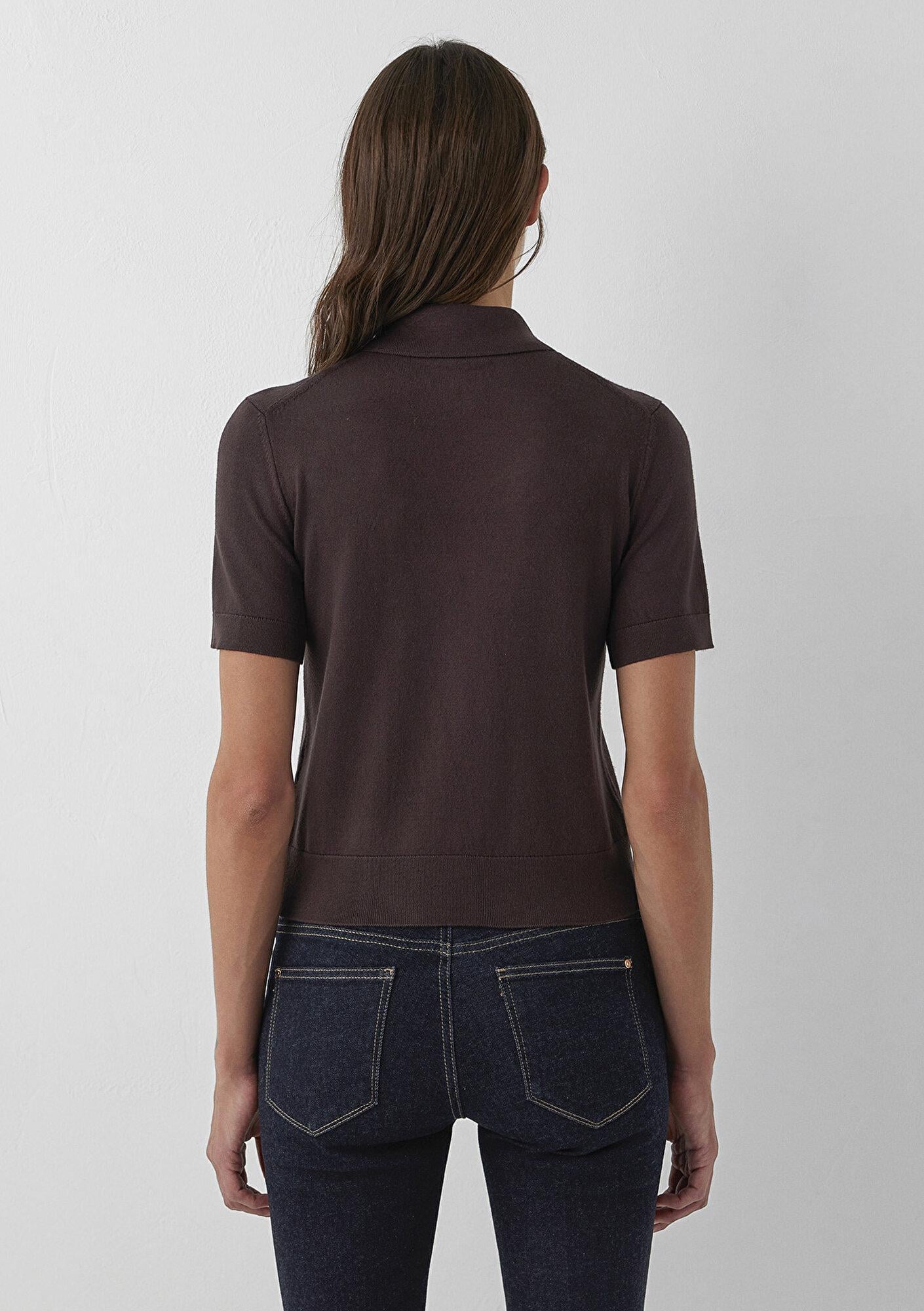 Mavi Fermuarlı Kahverengi Triko Polo Slim Fit / Dar Kesim 1710944-70240