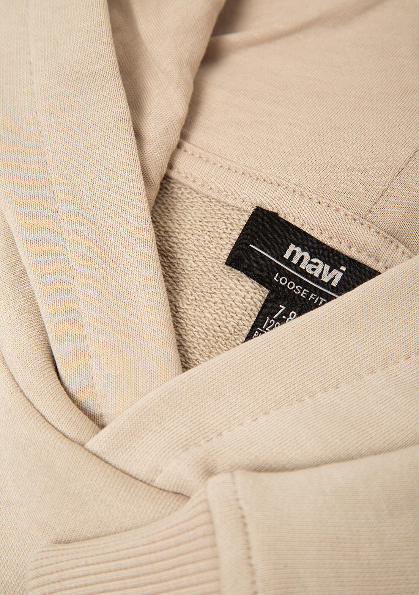 Mavi Kapüşonlu Ekru Sweatshirt 6S10209-70039
