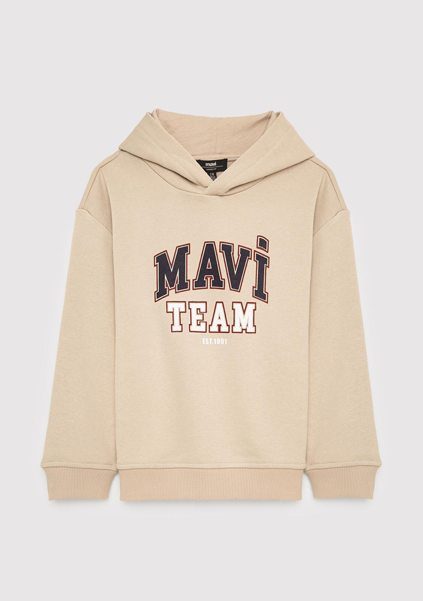 Mavi Kapüşonlu Ekru Sweatshirt 6S10209-70039