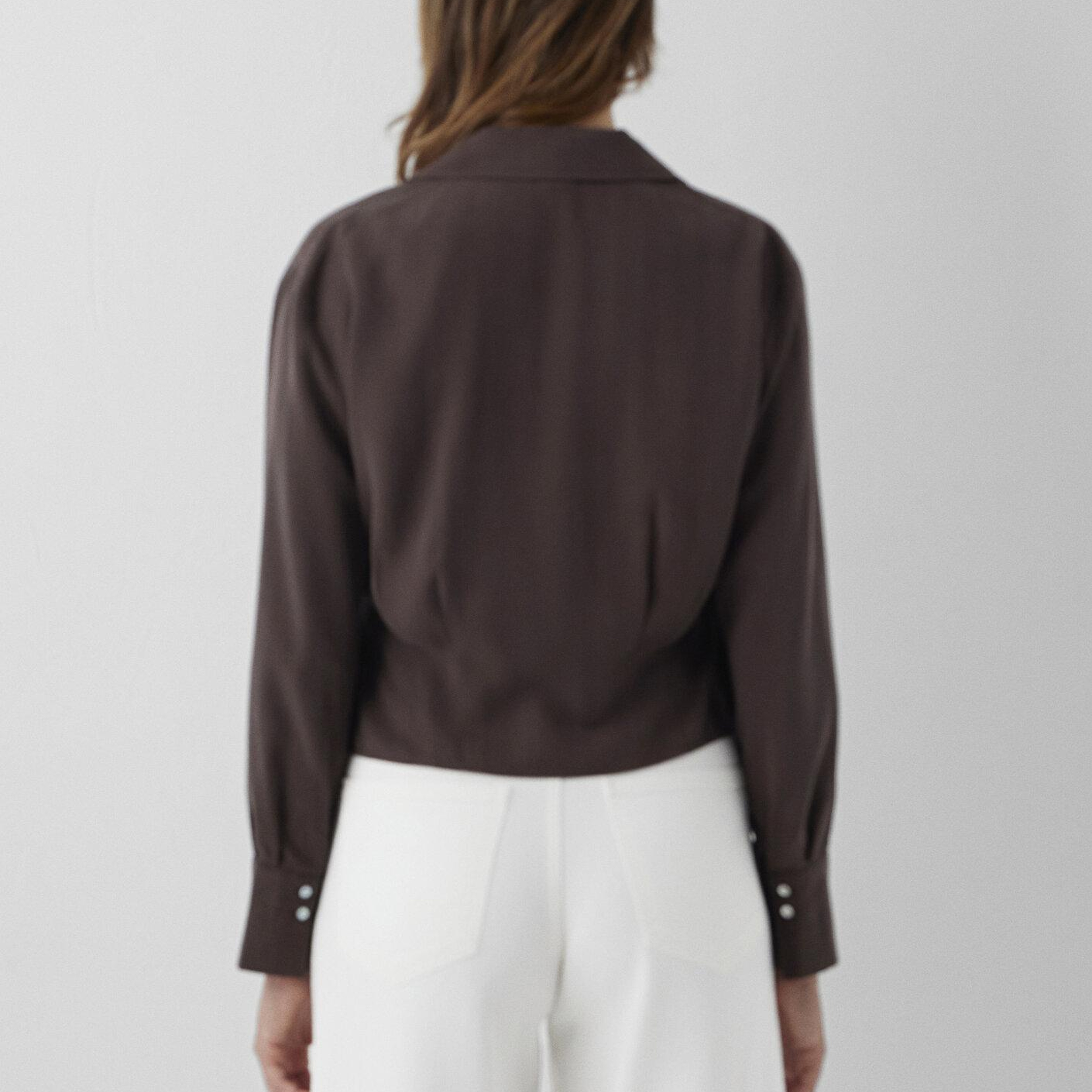 Mavi (Tencel TM) Lyocell Çapraz Bağlamalı Kahverengi Bluz 1211581-70236