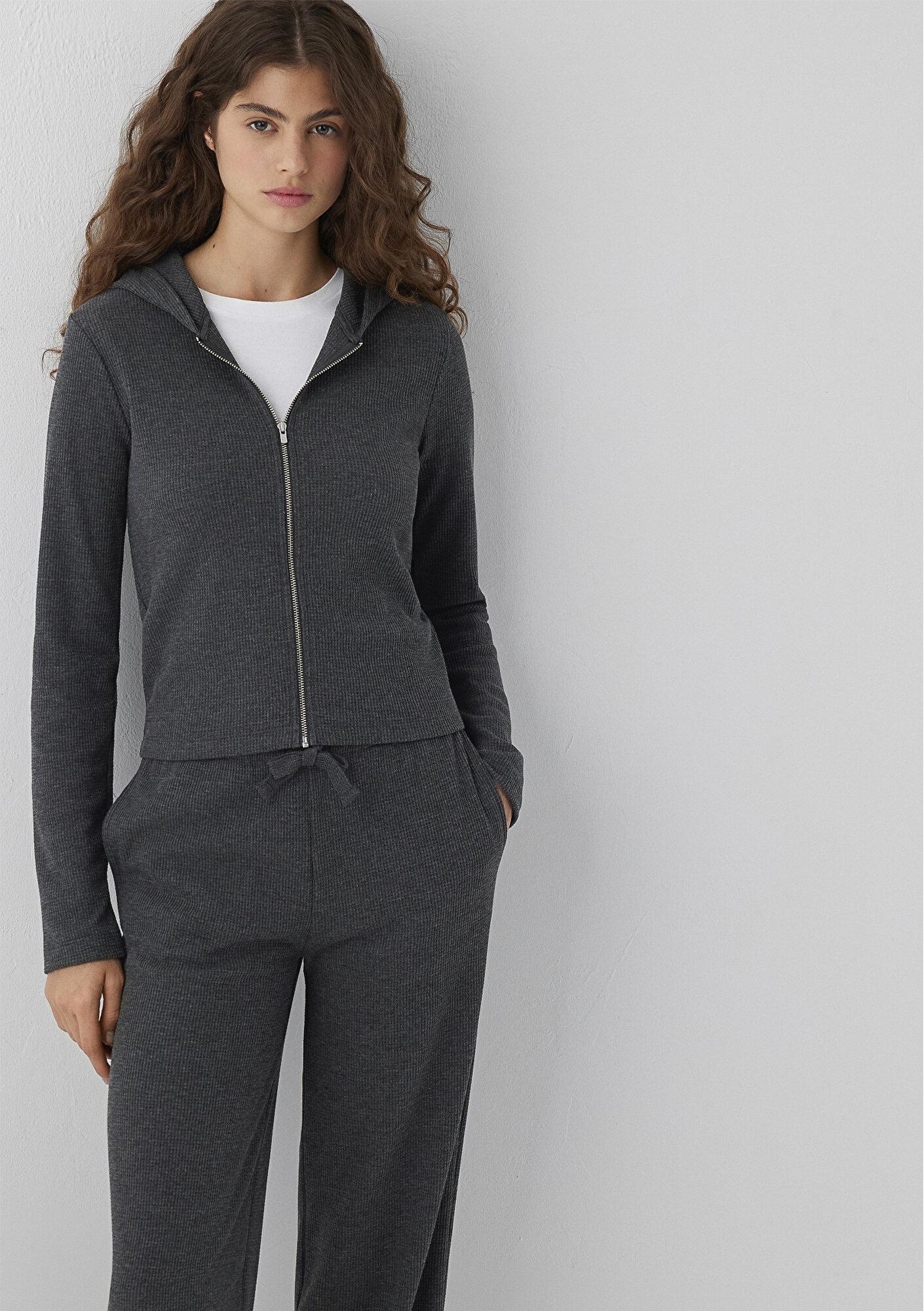 Mavi Dokulu Fermuarlı Antrasit Üst Slim Fit / Dar Kesim 1613383-87829