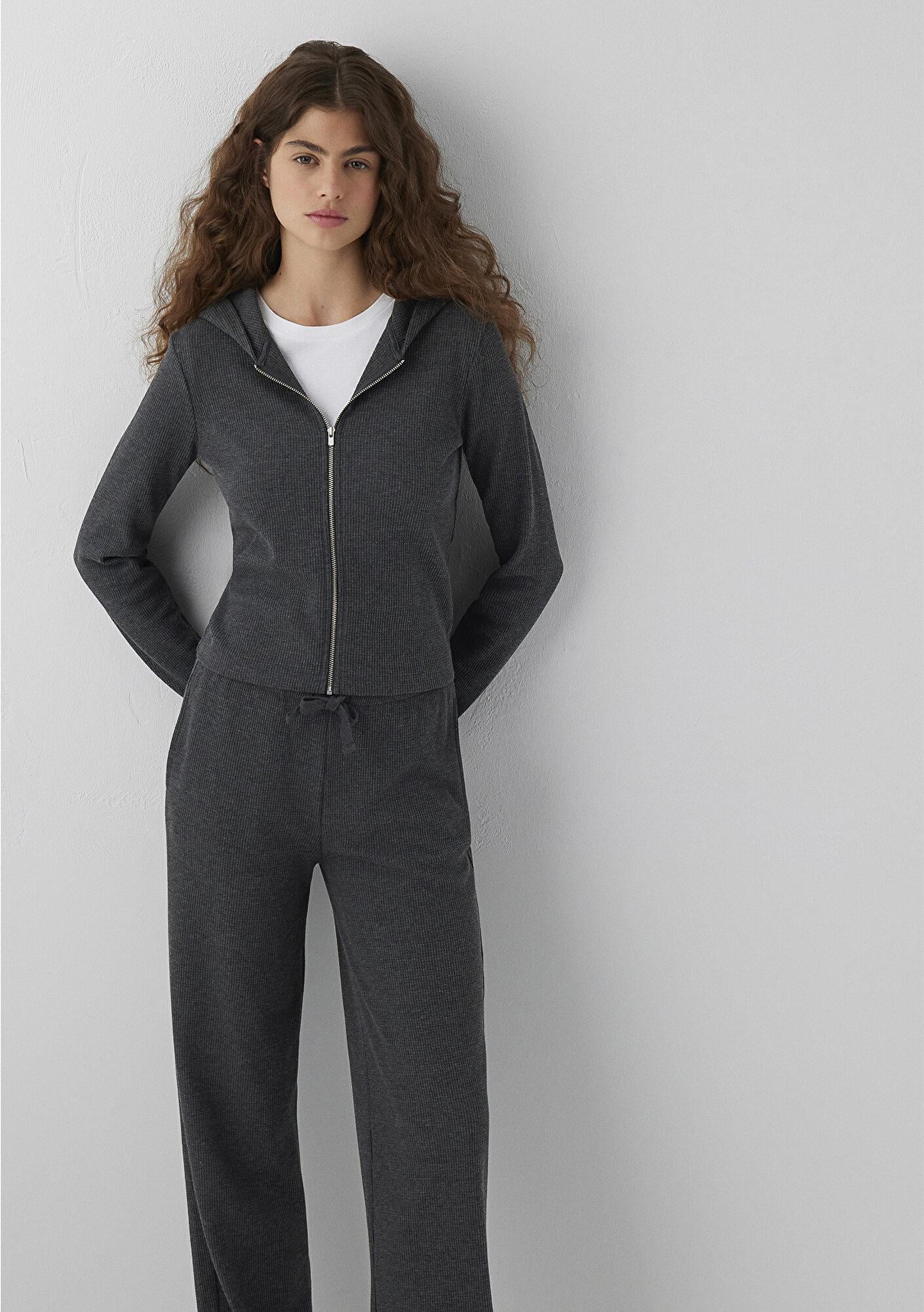 Mavi Dokulu Fermuarlı Antrasit Üst Slim Fit / Dar Kesim 1613383-87829