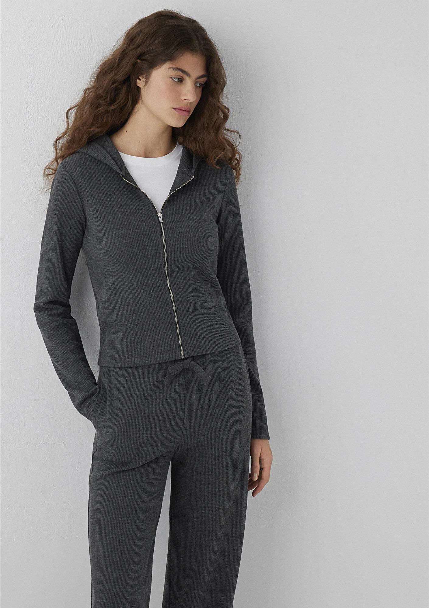 Mavi Dokulu Fermuarlı Antrasit Üst Slim Fit / Dar Kesim 1613383-87829