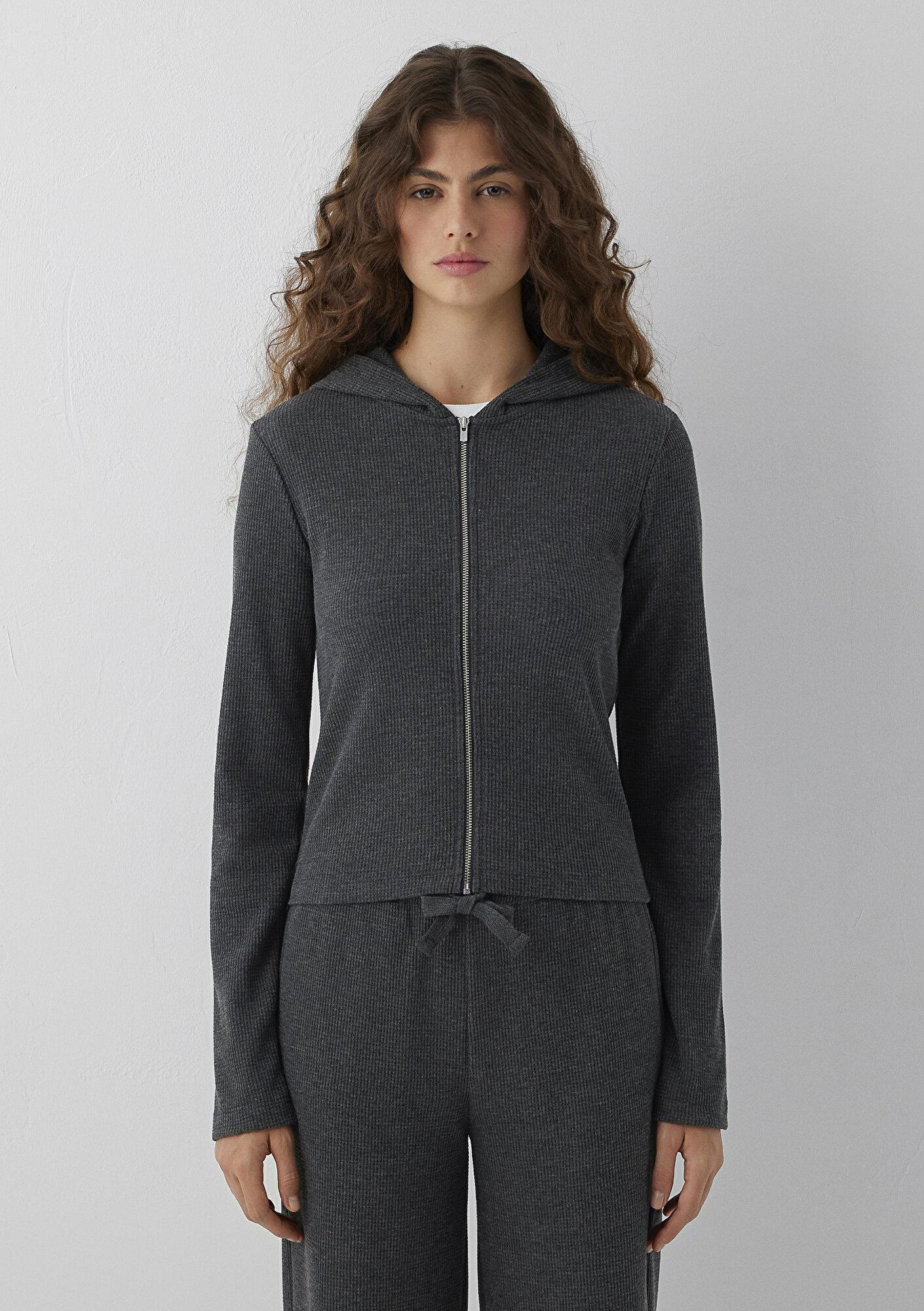 Mavi Dokulu Fermuarlı Antrasit Üst Slim Fit / Dar Kesim 1613383-87829