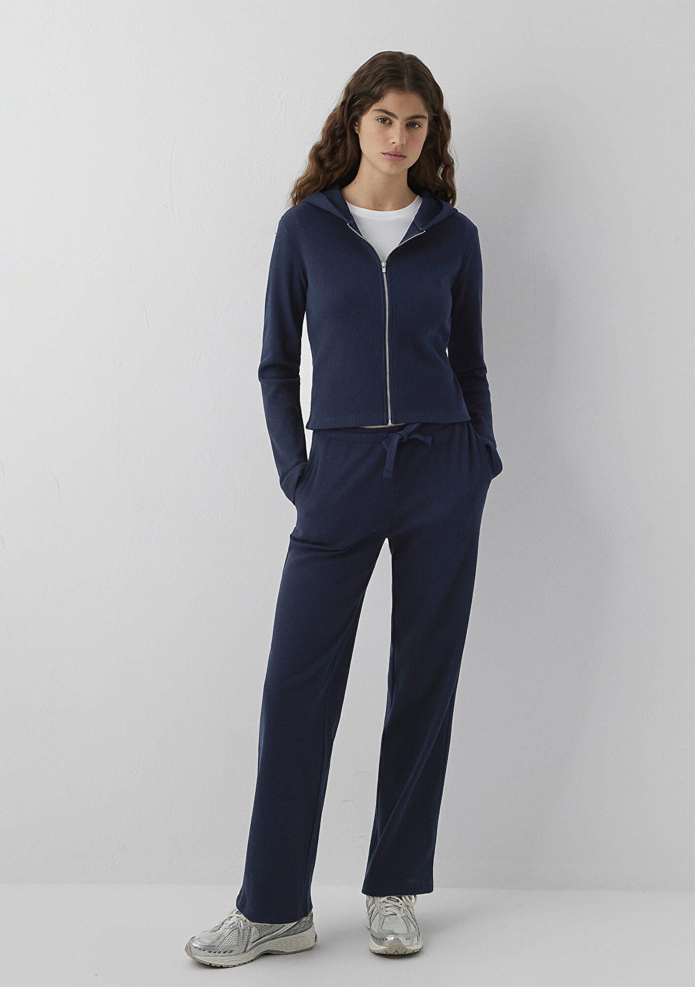 Mavi Dokulu Fermuarlı Lacivert Üst Slim Fit / Dar Kesim 1613383-80872