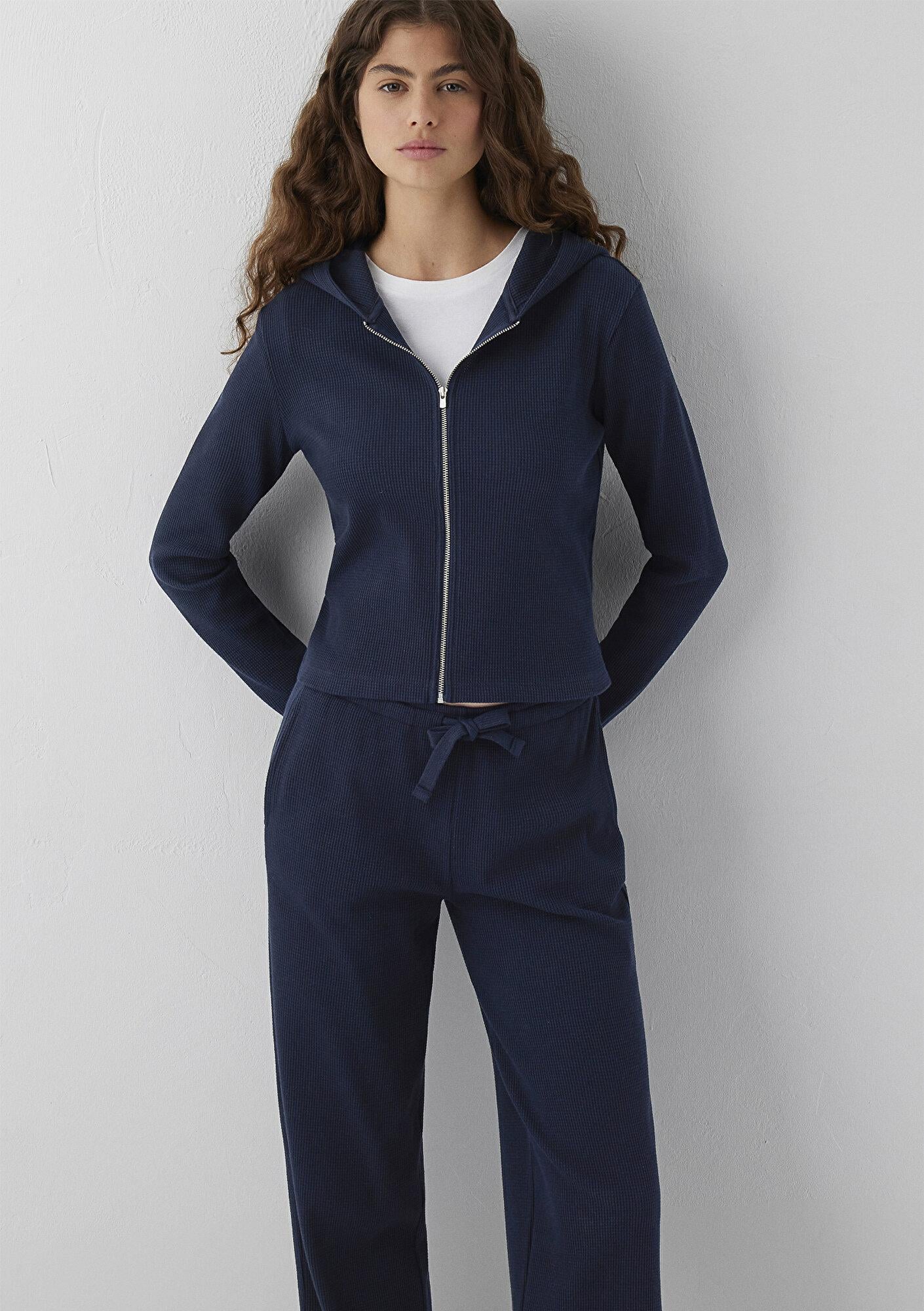 Mavi Dokulu Fermuarlı Lacivert Üst Slim Fit / Dar Kesim 1613383-80872