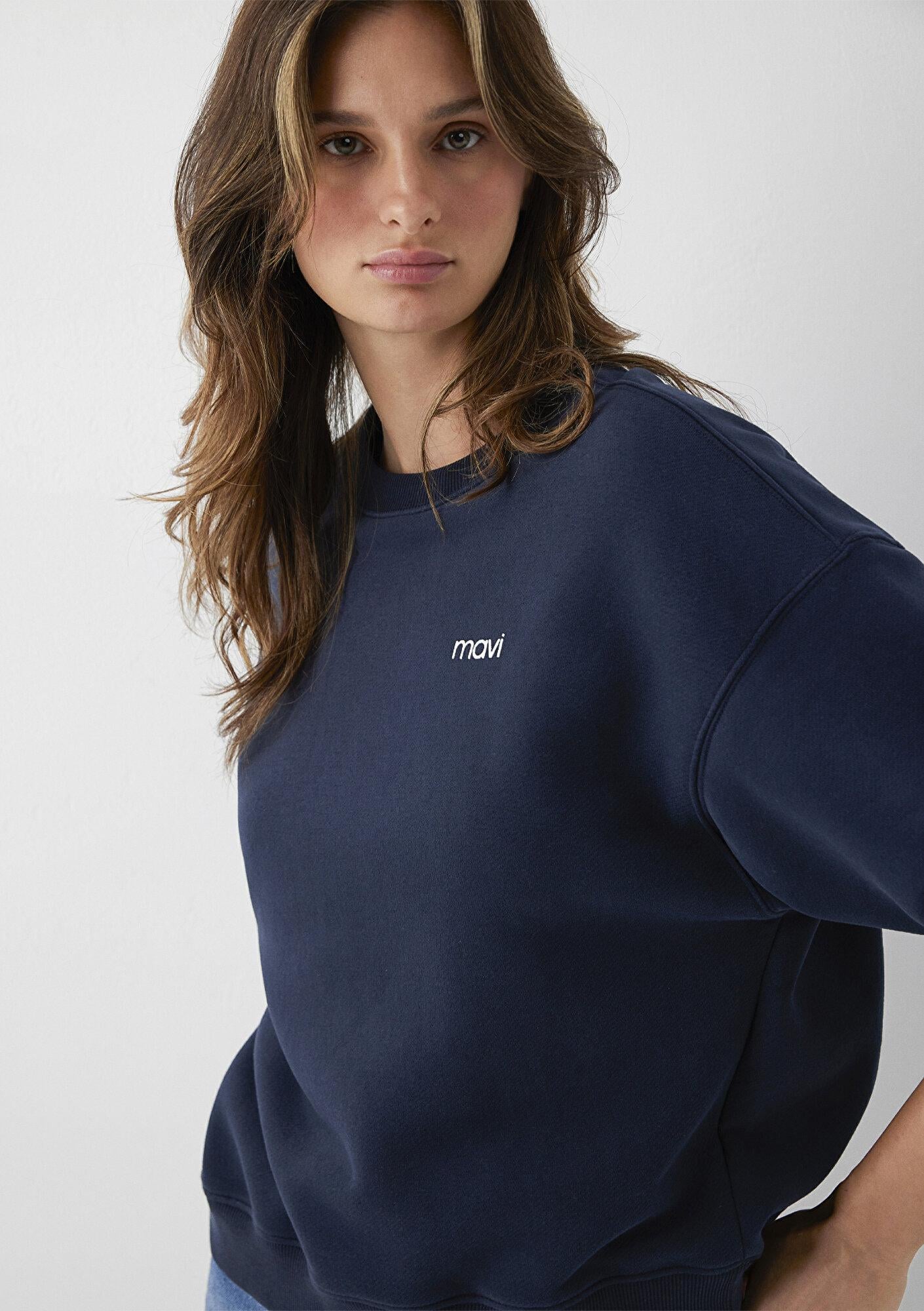 Mavi Mavi Logo Baskılı Lacivert Sweatshirt 1S10490-32184