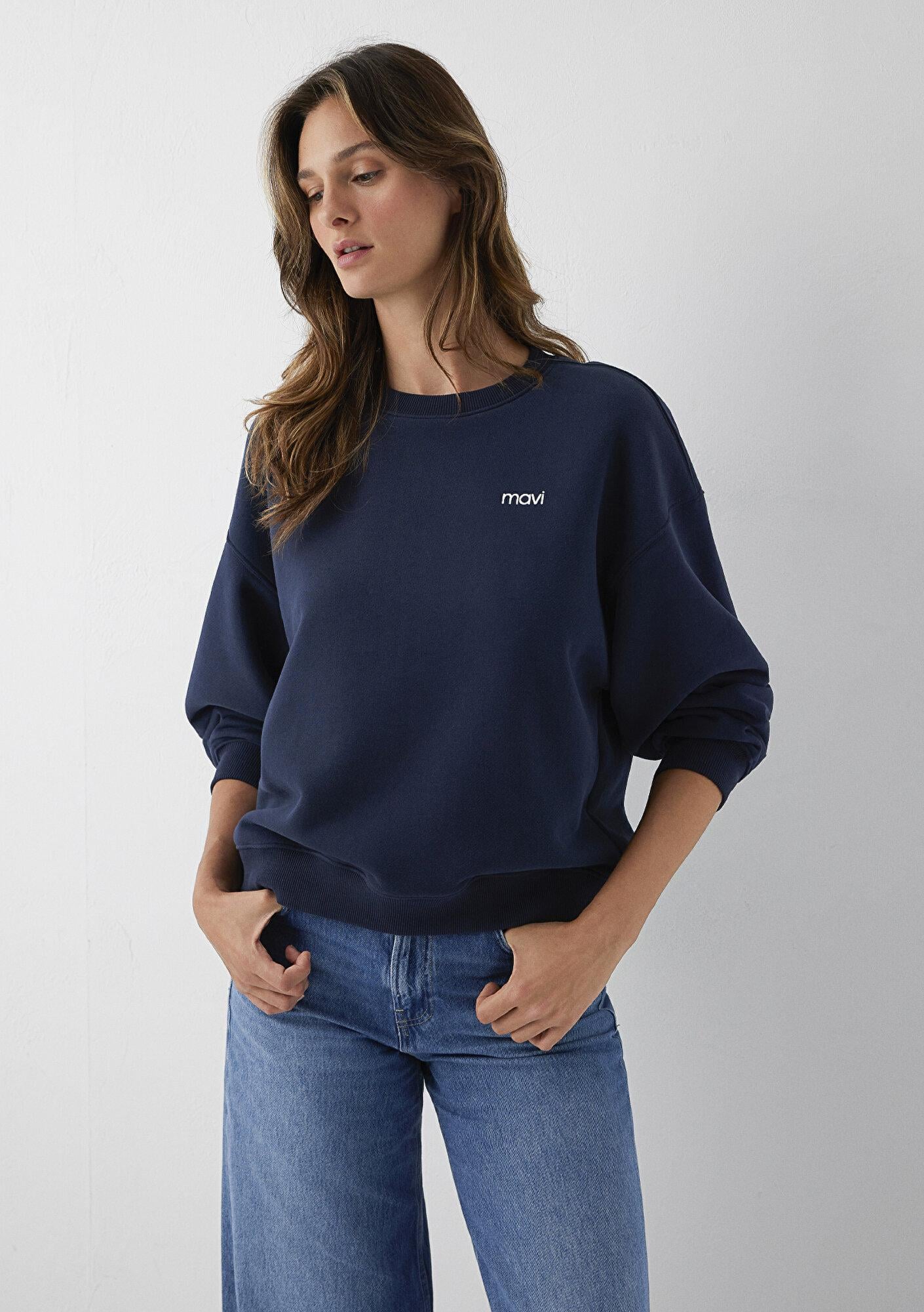 Mavi Mavi Logo Baskılı Lacivert Sweatshirt 1S10490-32184