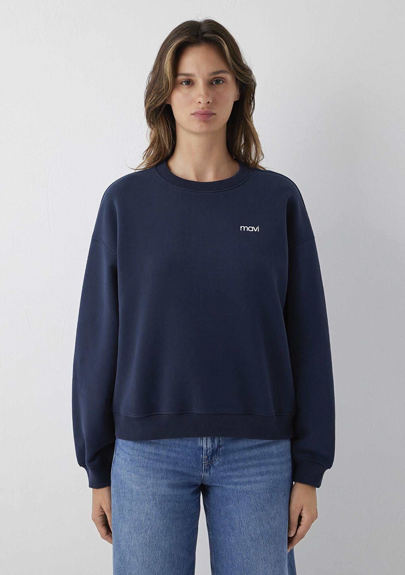 Mavi Mavi Logo Baskılı Lacivert Sweatshirt 1S10490-32184