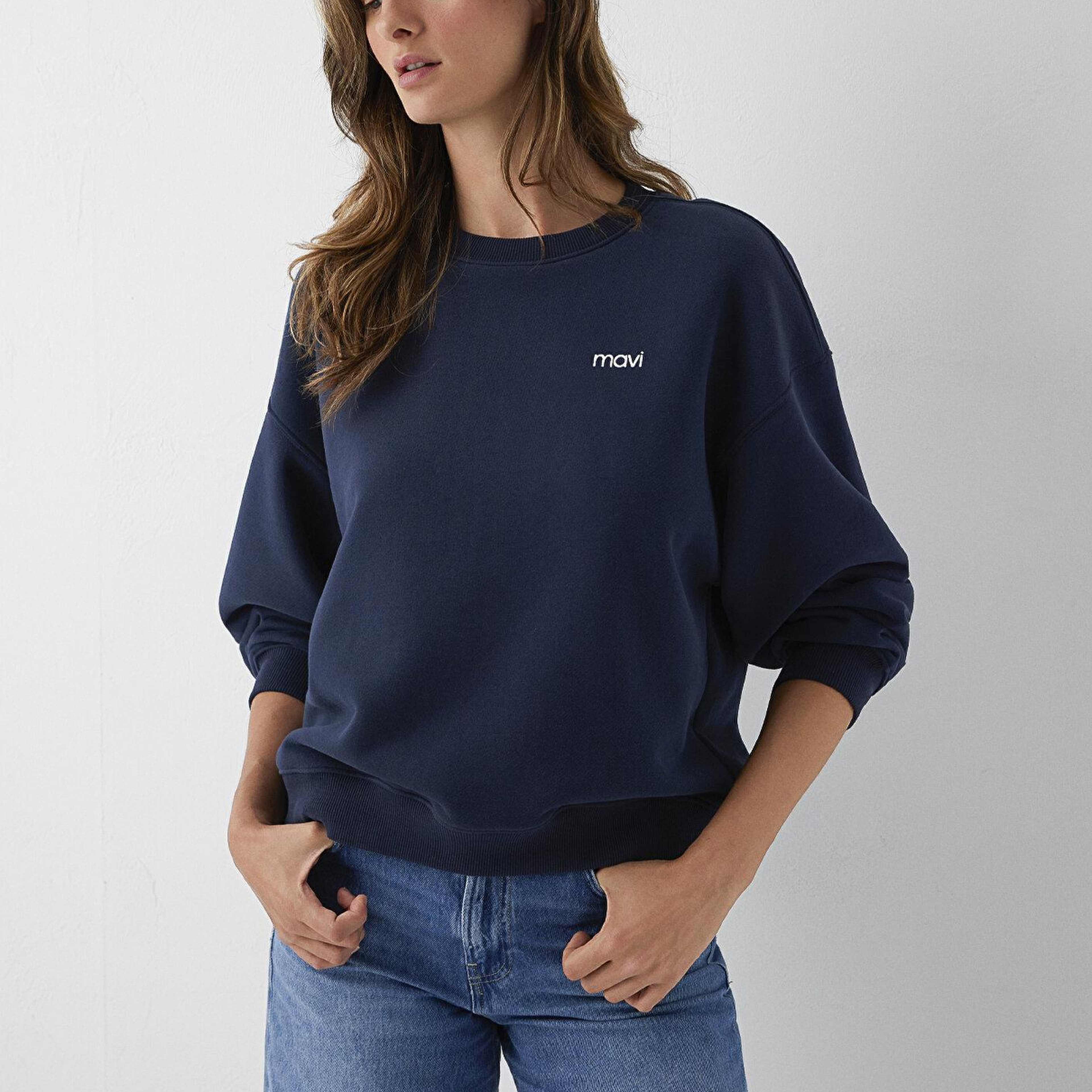 Mavi Mavi Logo Baskılı Lacivert Sweatshirt 1S10490-32184