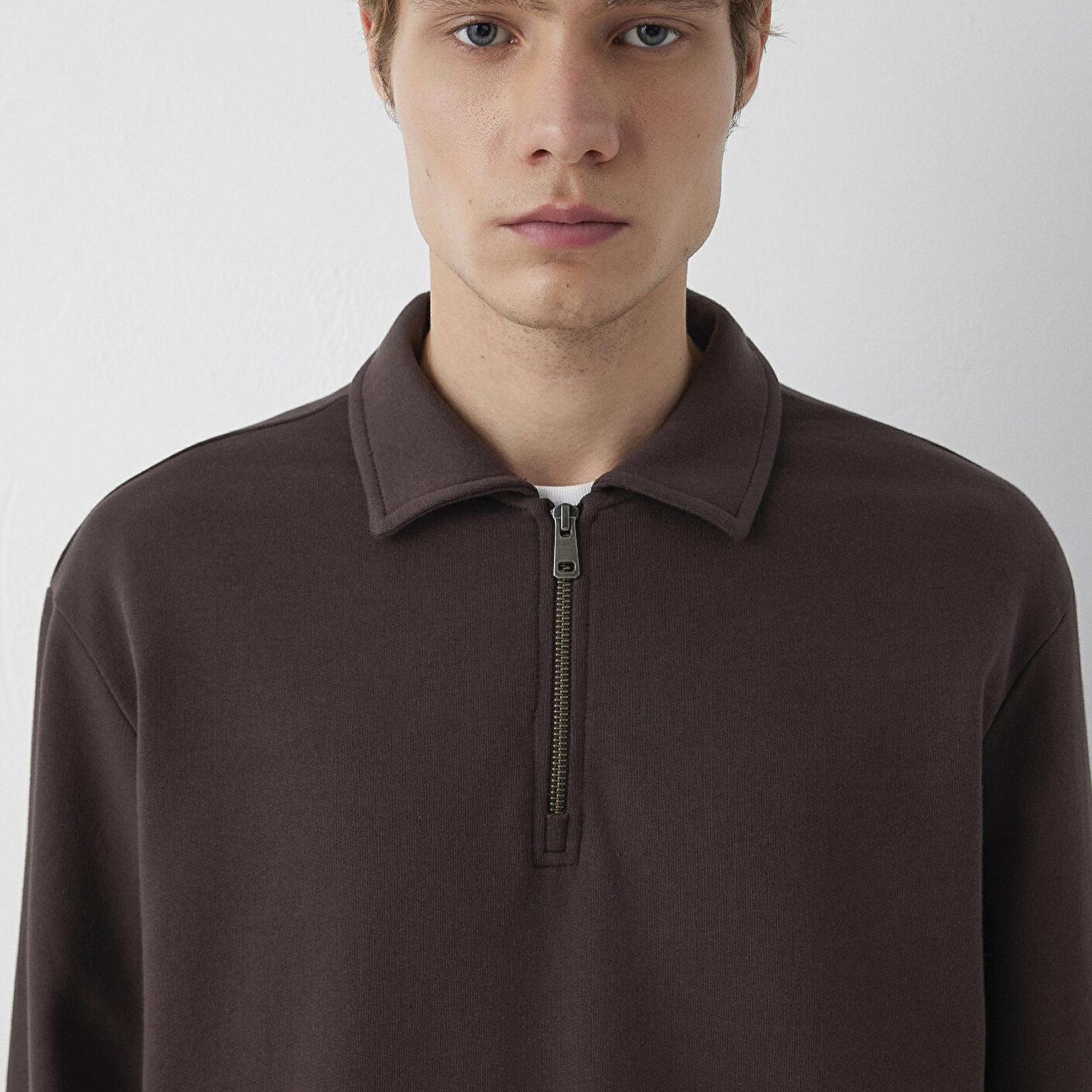 Mavi Fermuarlı Kahverengi Polo Sweatshirt 0S10622-70220