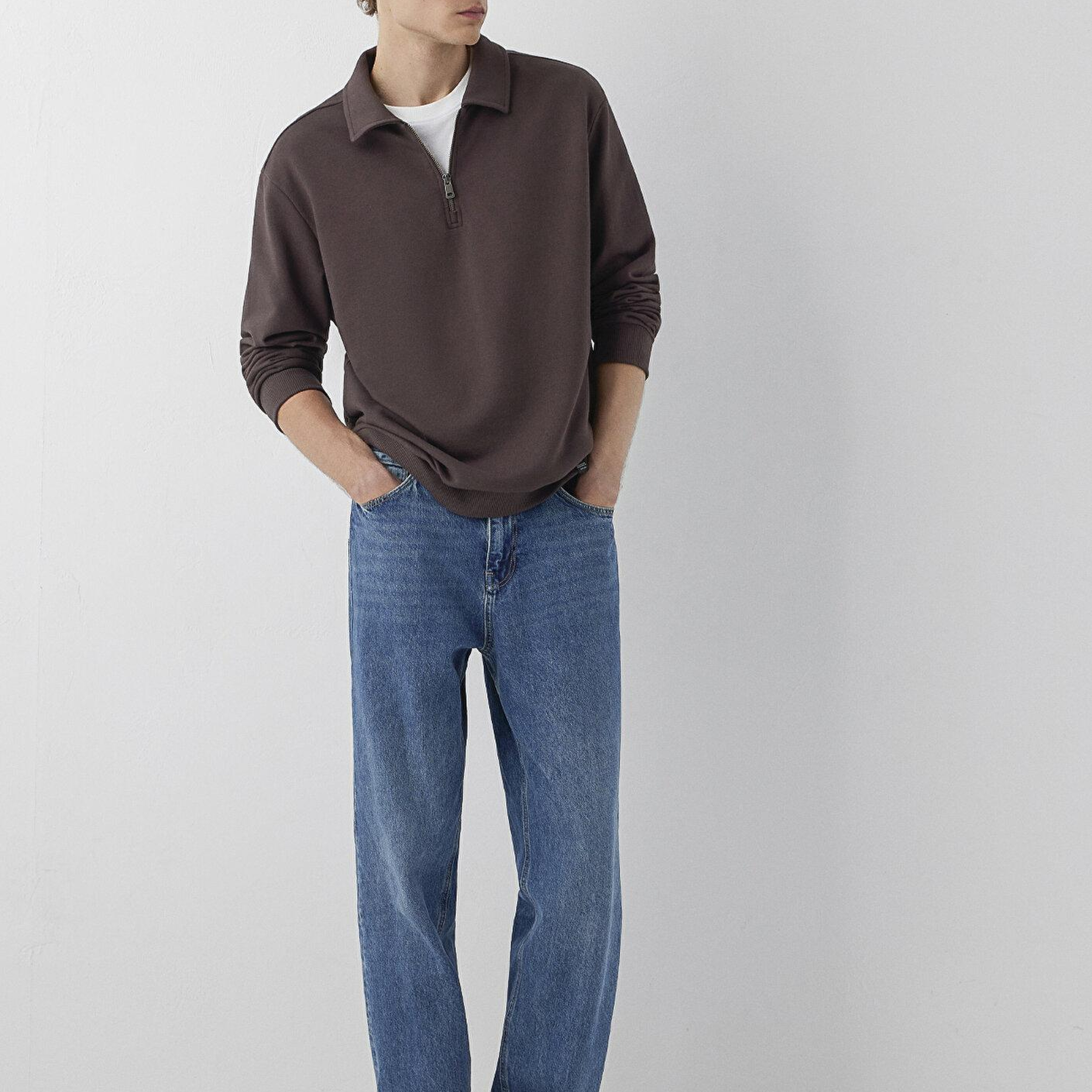Mavi Fermuarlı Kahverengi Polo Sweatshirt 0S10622-70220