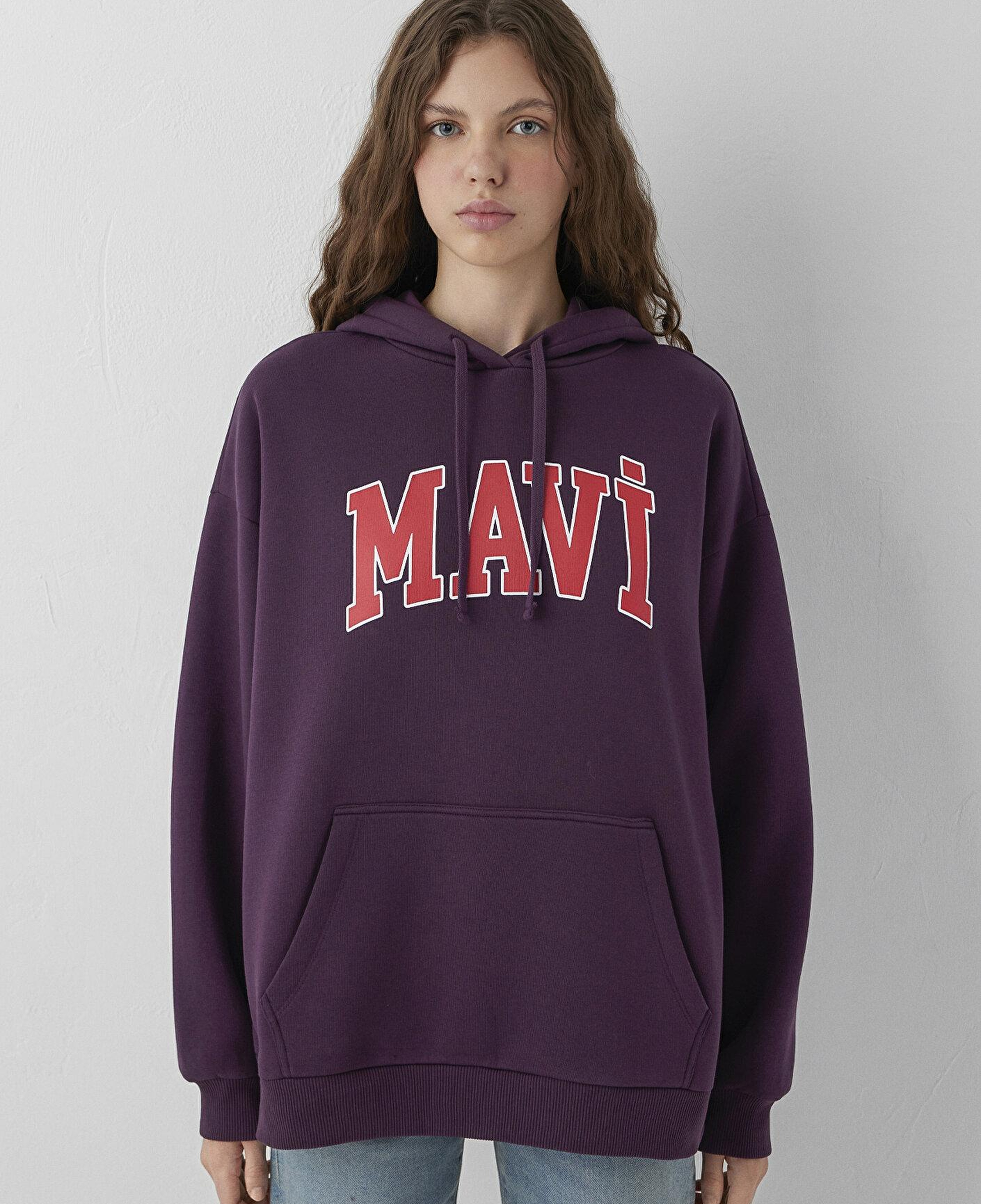 Mavi Mavi Logo Baskılı Kapüşonlu Mor Sweatshirt 1600361-70635