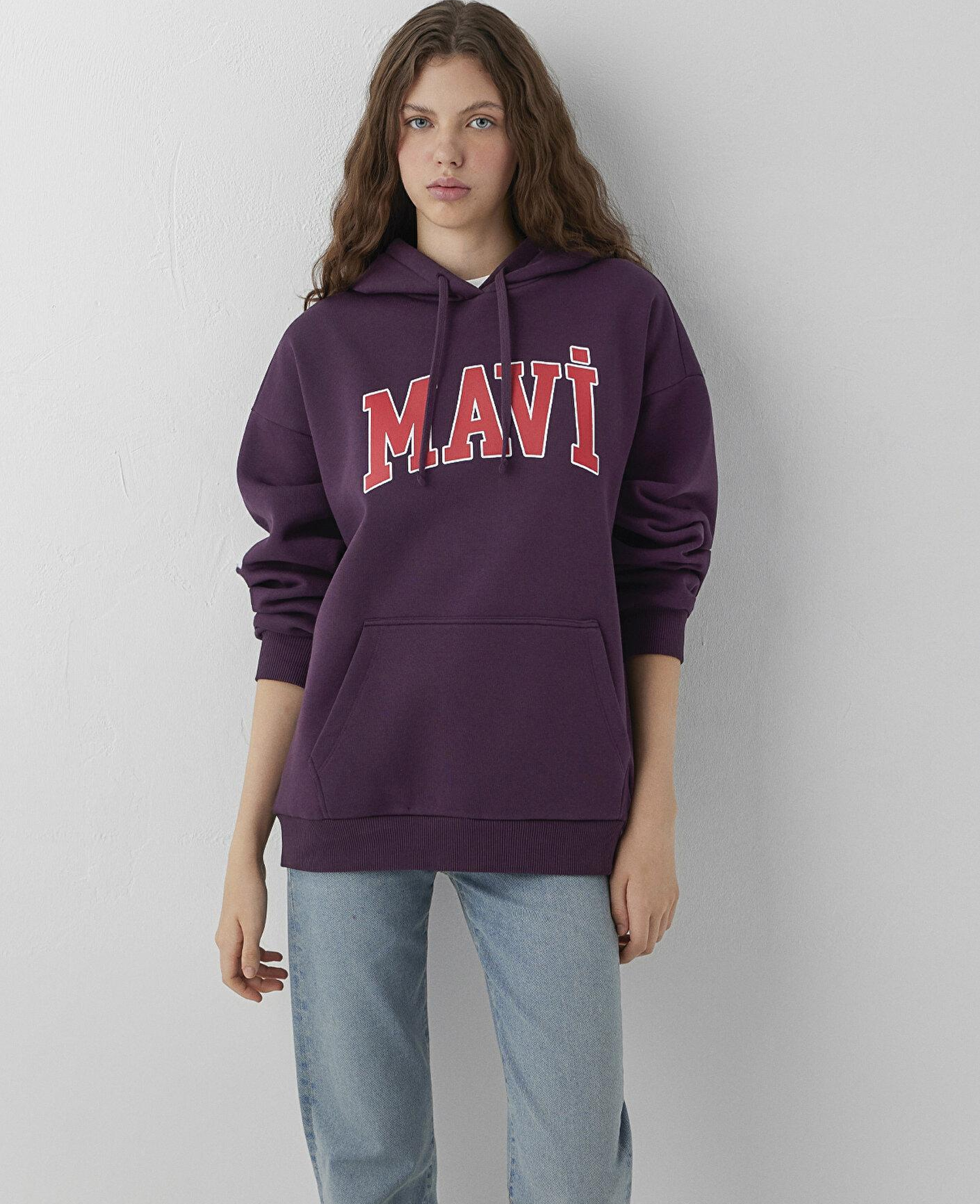 Mavi Mavi Logo Baskılı Kapüşonlu Mor Sweatshirt 1600361-70635