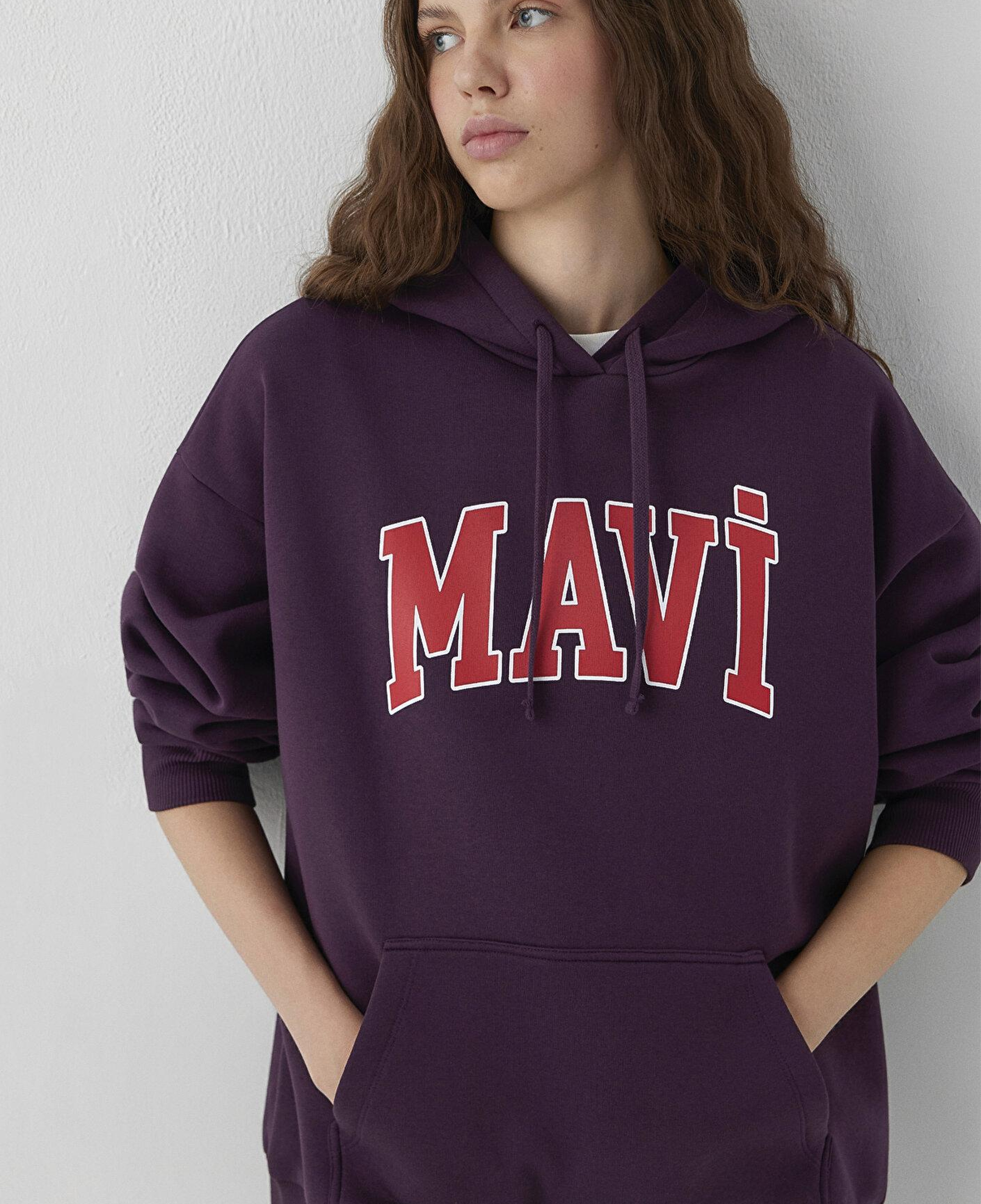 Mavi Mavi Logo Baskılı Kapüşonlu Mor Sweatshirt 1600361-70635