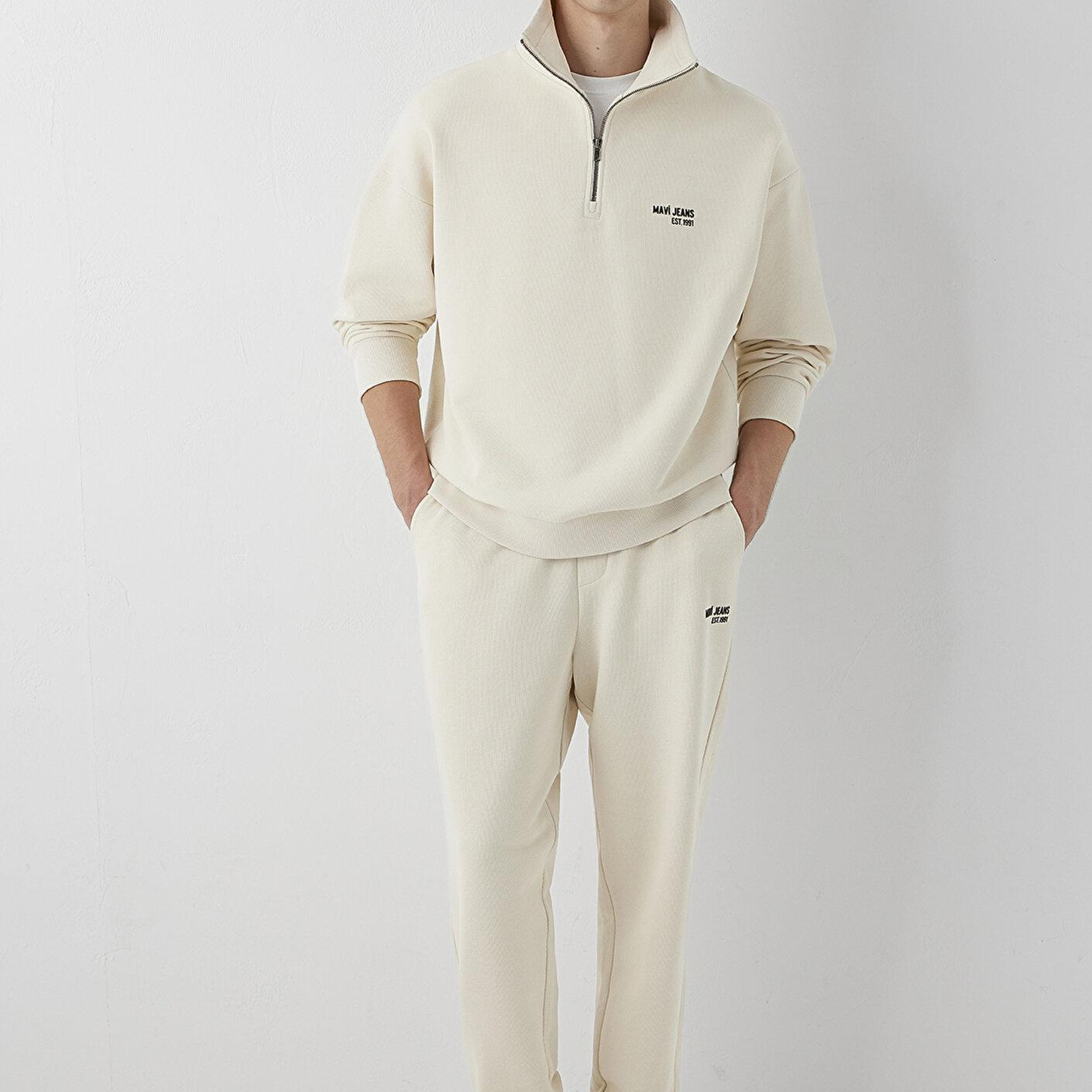 Mavi Mavi Logo Baskılı Yarı Fermuarlı Bej Sweatshirt 0S10678-70072