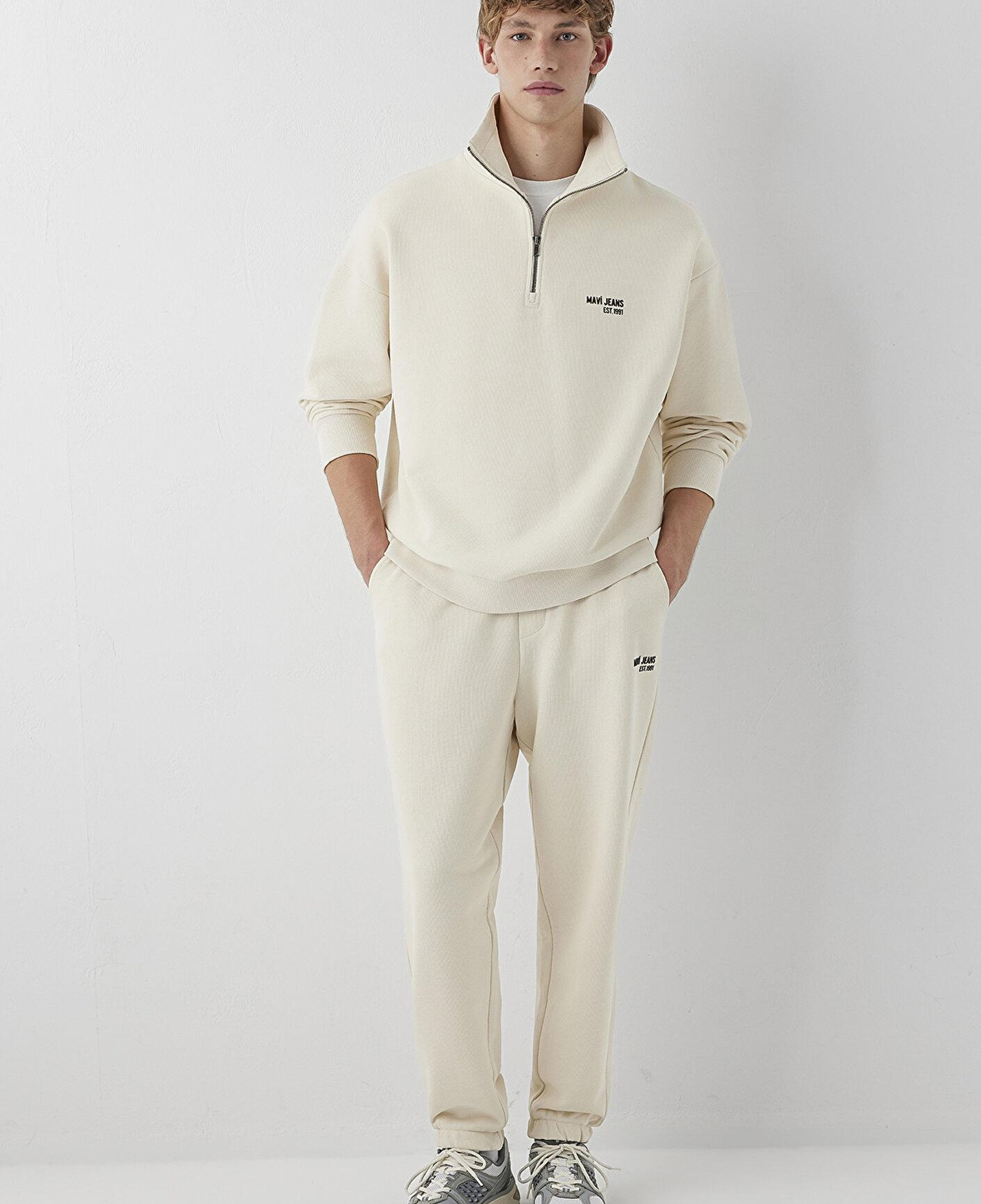 Mavi Mavi Logo Baskılı Yarı Fermuarlı Bej Sweatshirt 0S10678-70072