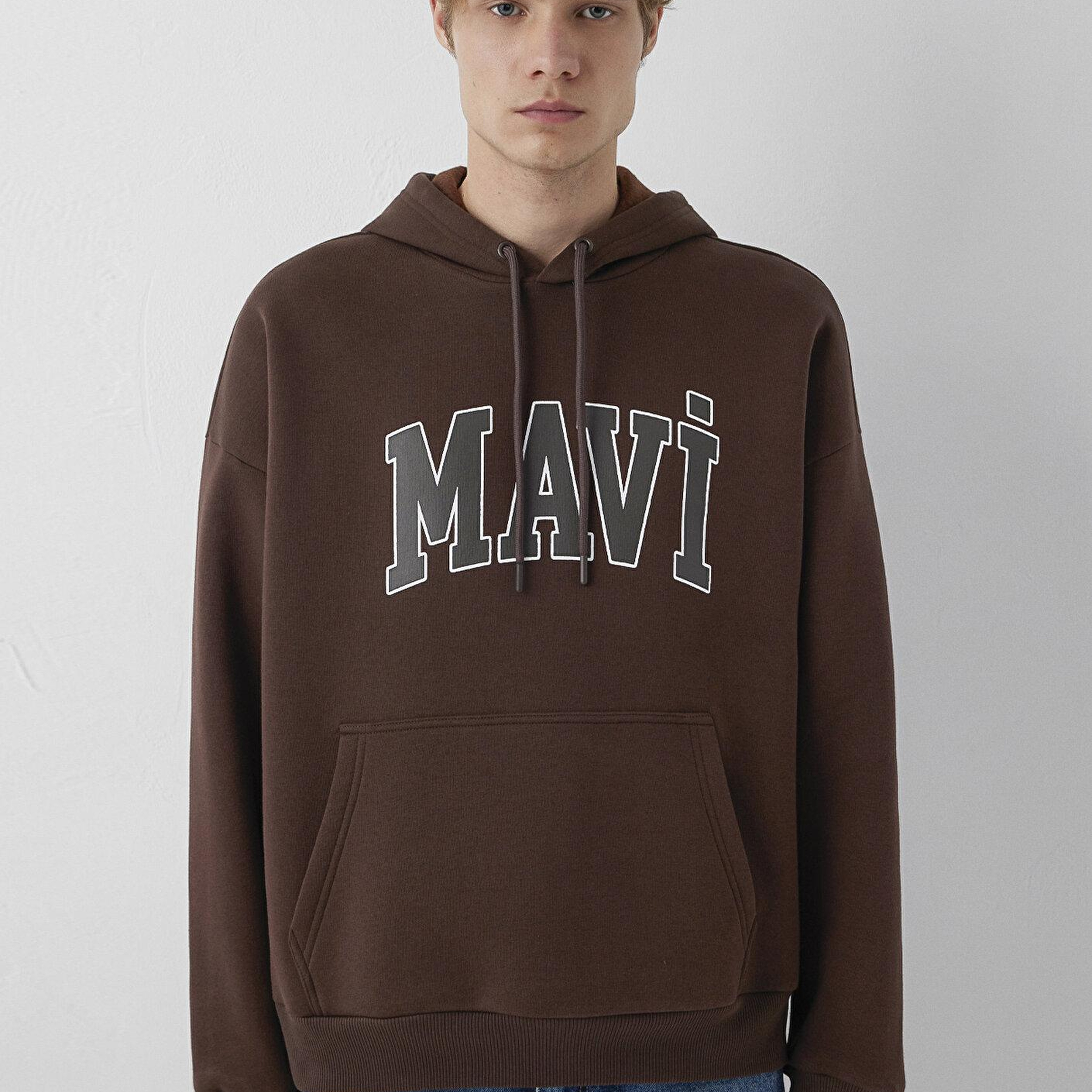 Mavi Mavi Logo Baskılı Kapüşonlu Kahverengi Sweatshirt 067149-88062