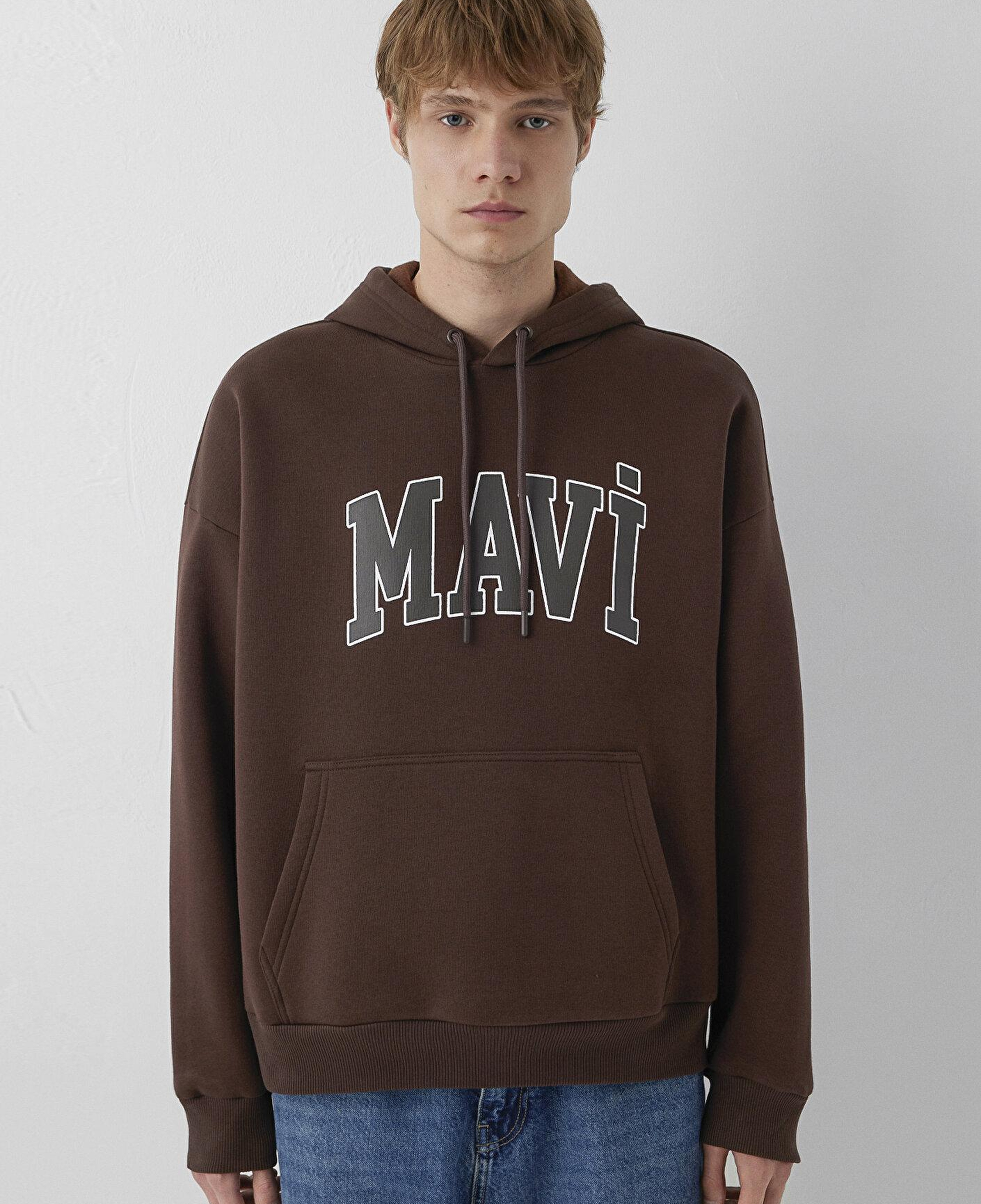 Mavi Mavi Logo Baskılı Kapüşonlu Kahverengi Sweatshirt 067149-88062