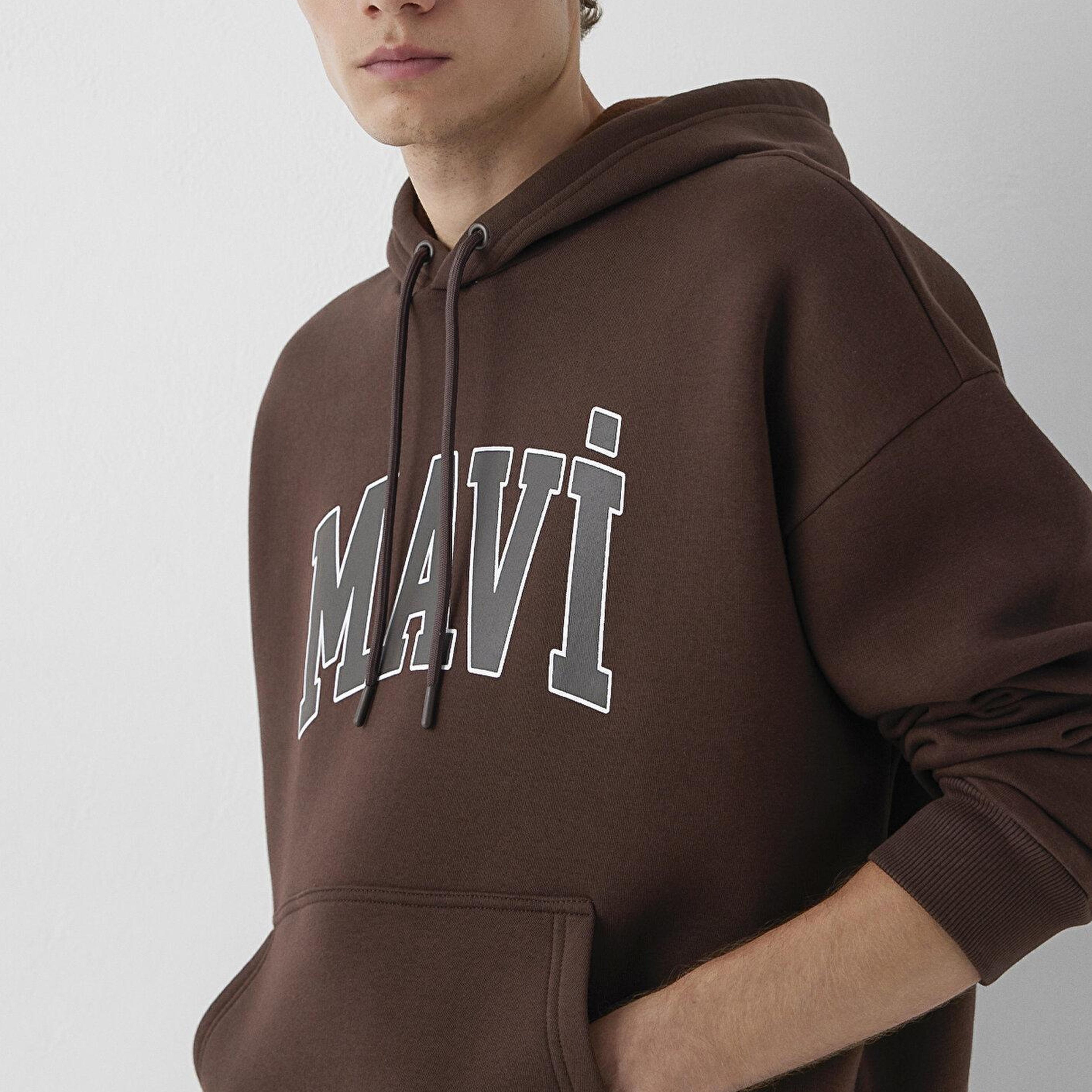 Mavi Mavi Logo Baskılı Kapüşonlu Kahverengi Sweatshirt 067149-88062